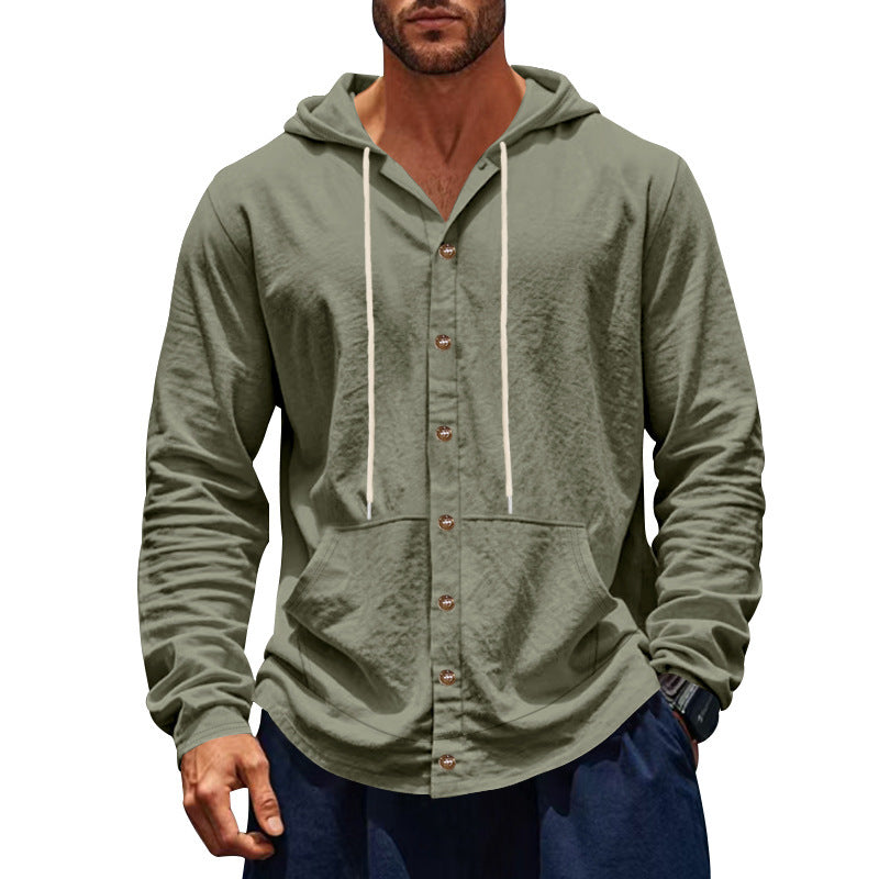 Relaxed-fit Mens Linen Casual Minimalist Long-sleeve Shirt