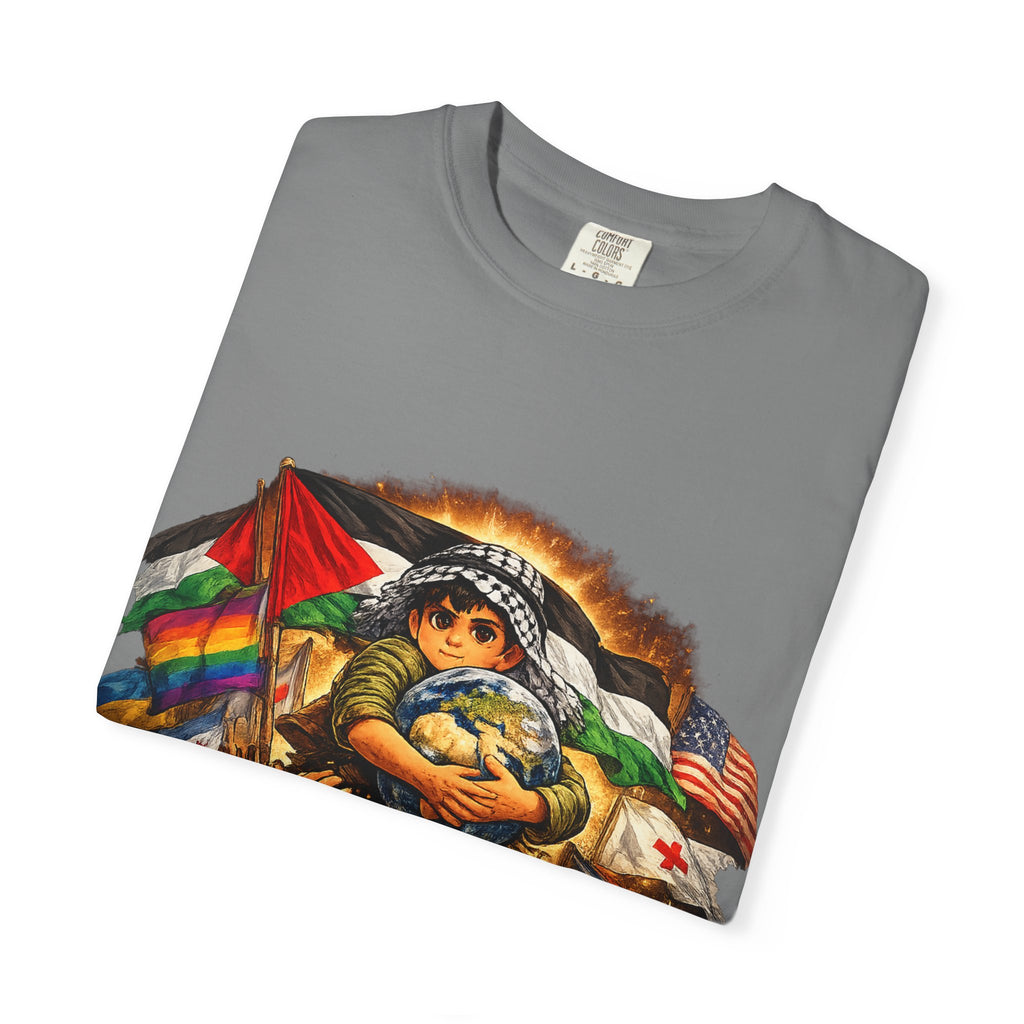 T-Shirt — "For Humanity" Graphic Tee with Inclusive Flags & Earth Embrace