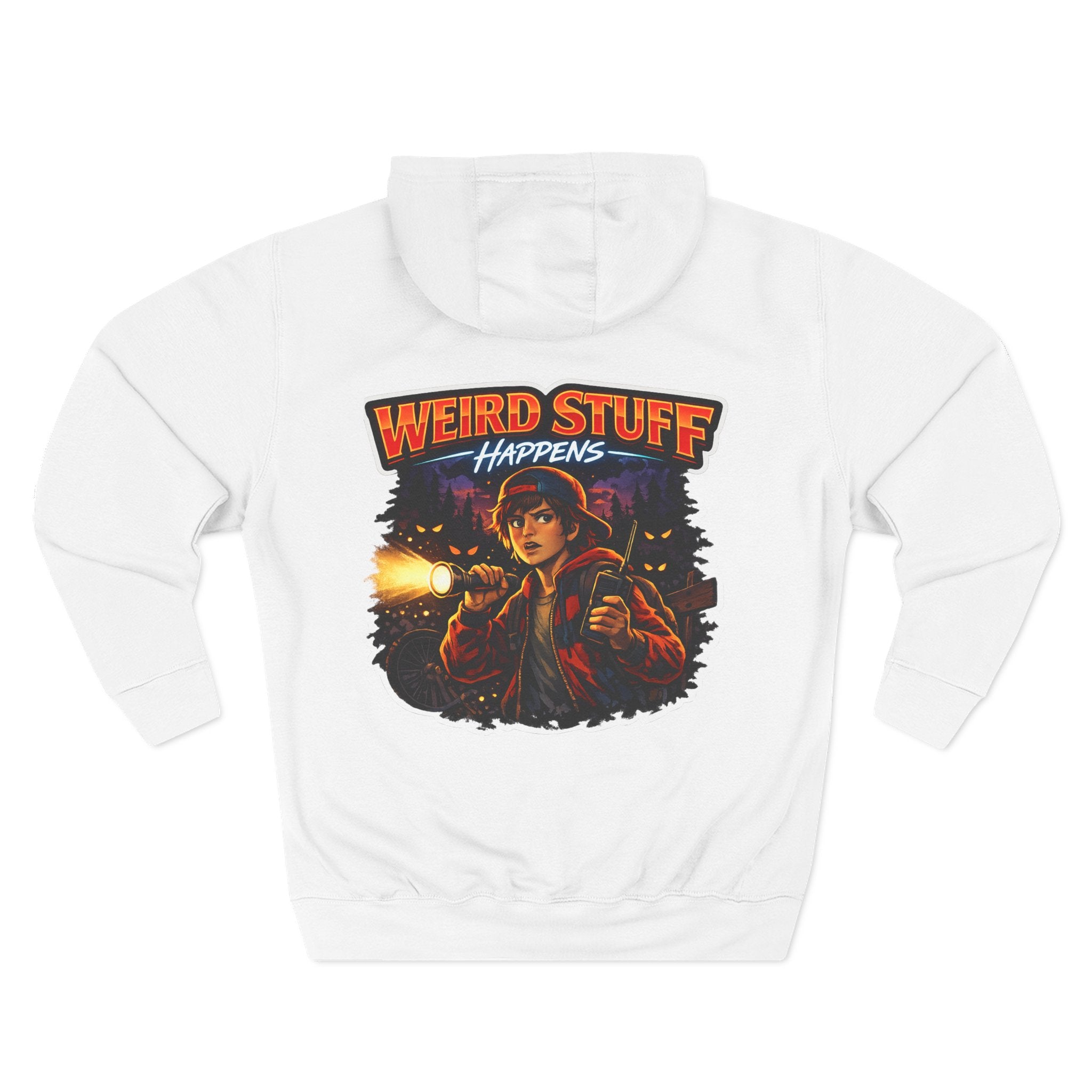 Weird Stuff Happens Hoodie — Retro Stranger-Adventure Graphic Pullover