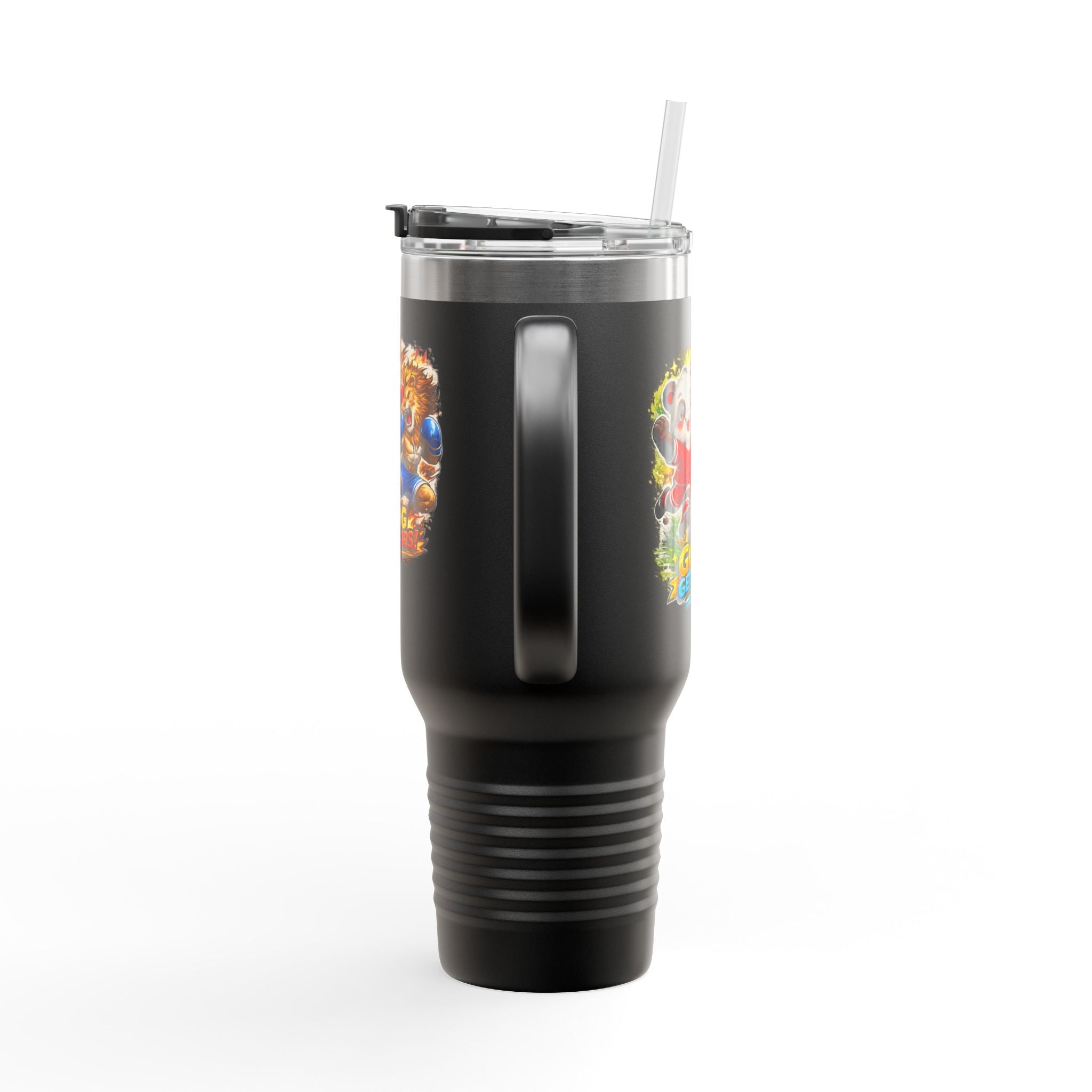 40oz Insulated Travel Mug — Colorful Animal Warriors Design