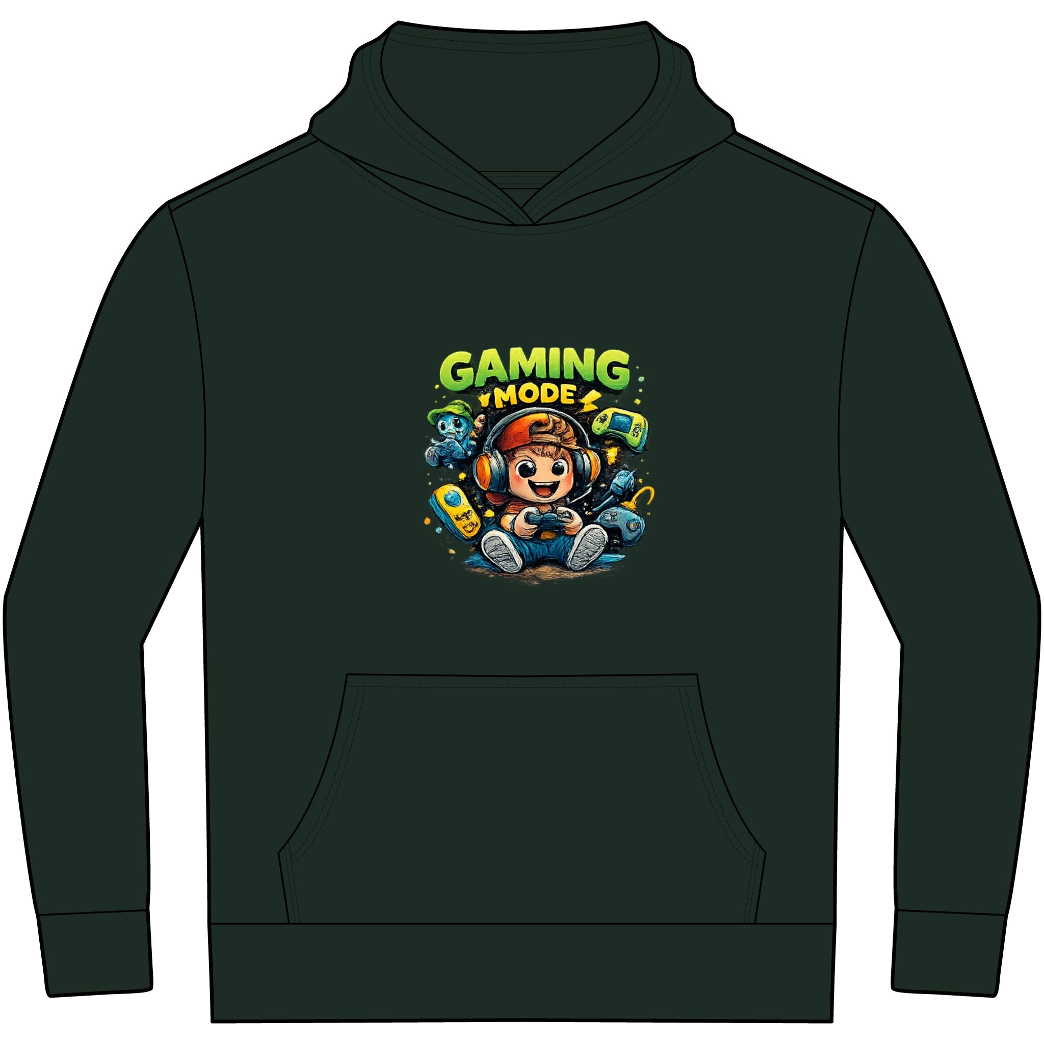 Kids' Gaming Hoodie — 'Gaming Mode' Front & 'Shark Surfer' Back Graphic