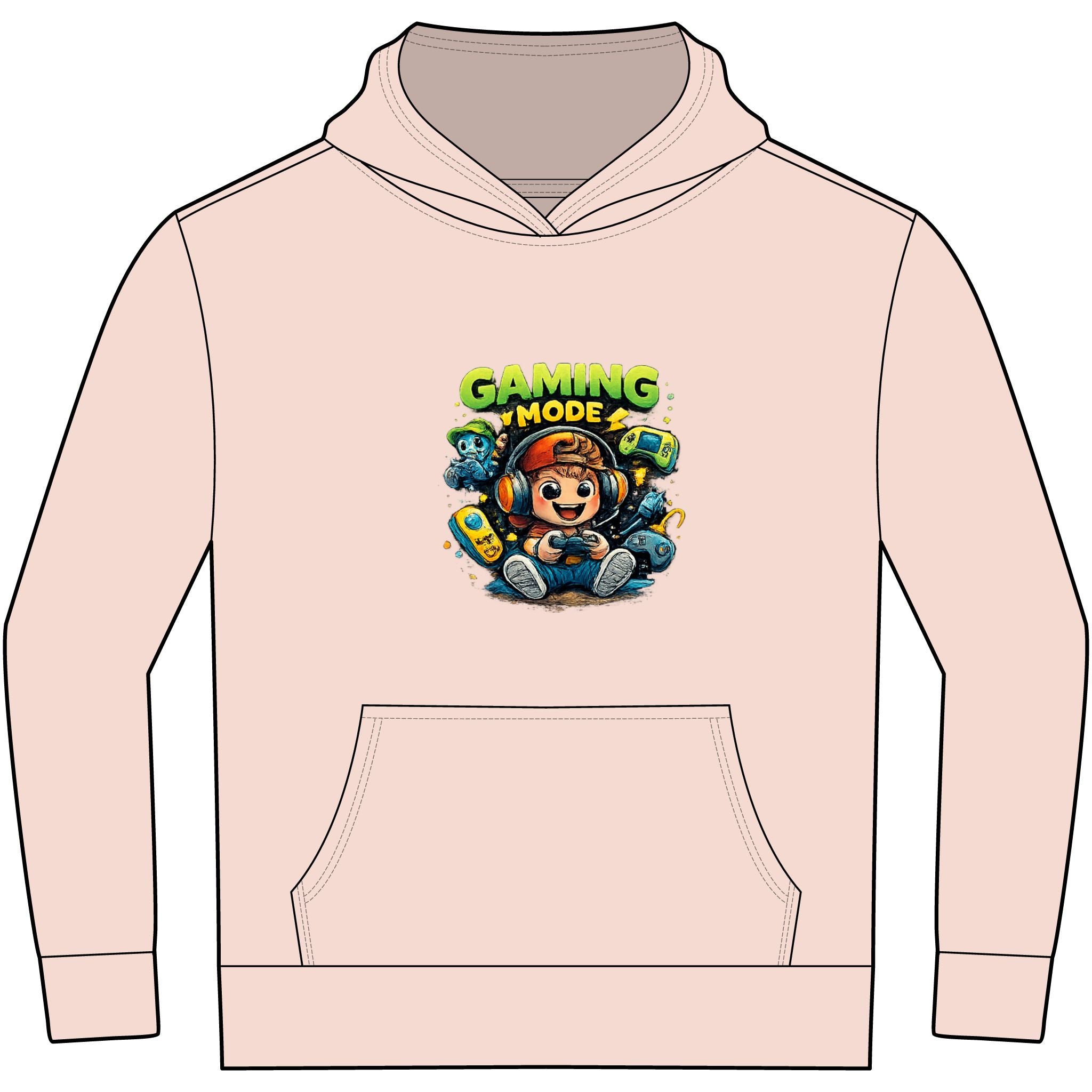 Kids' Gaming Hoodie — 'Gaming Mode' Front & 'Shark Surfer' Back Graphic