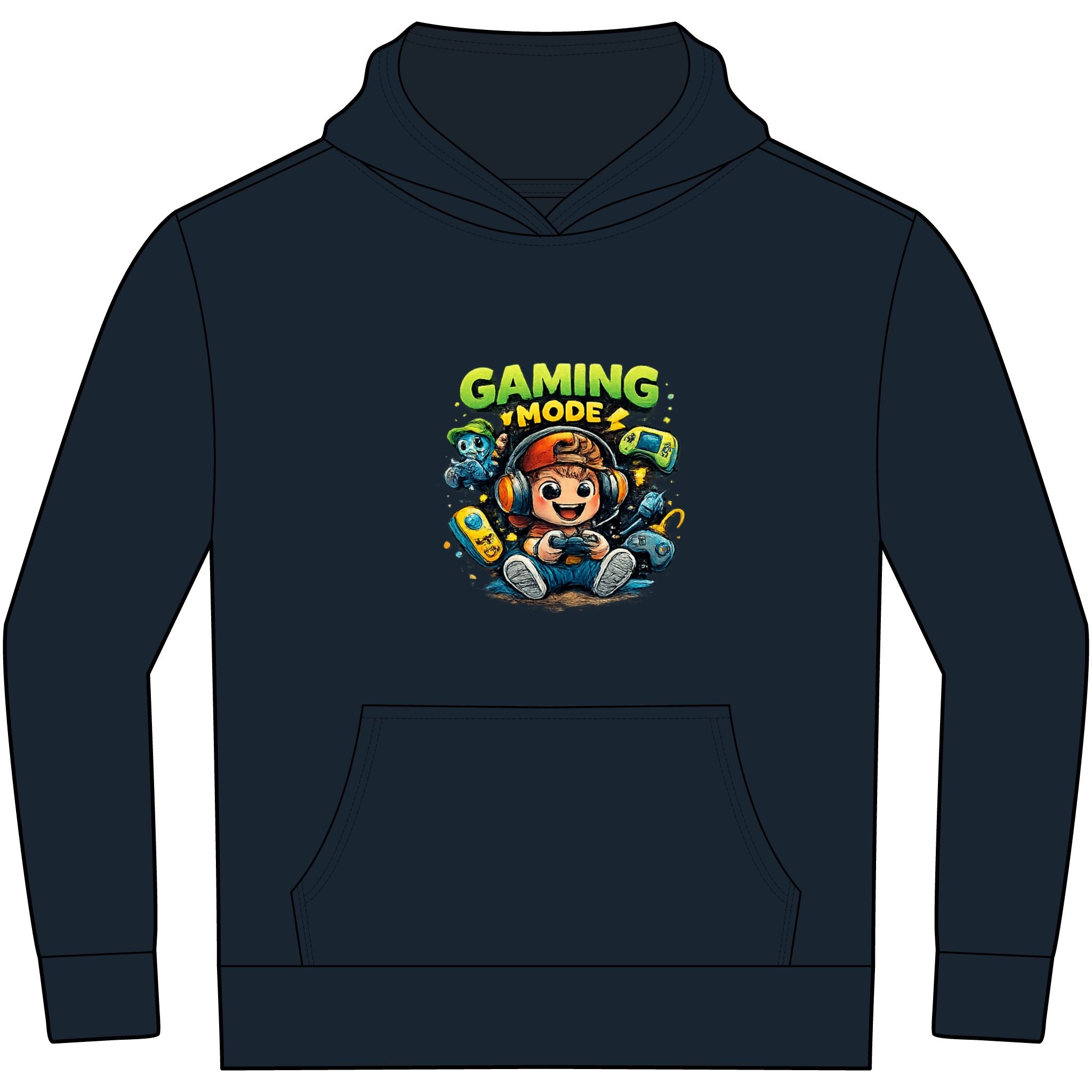 Kids' Gaming Hoodie — 'Gaming Mode' Front & 'Shark Surfer' Back Graphic