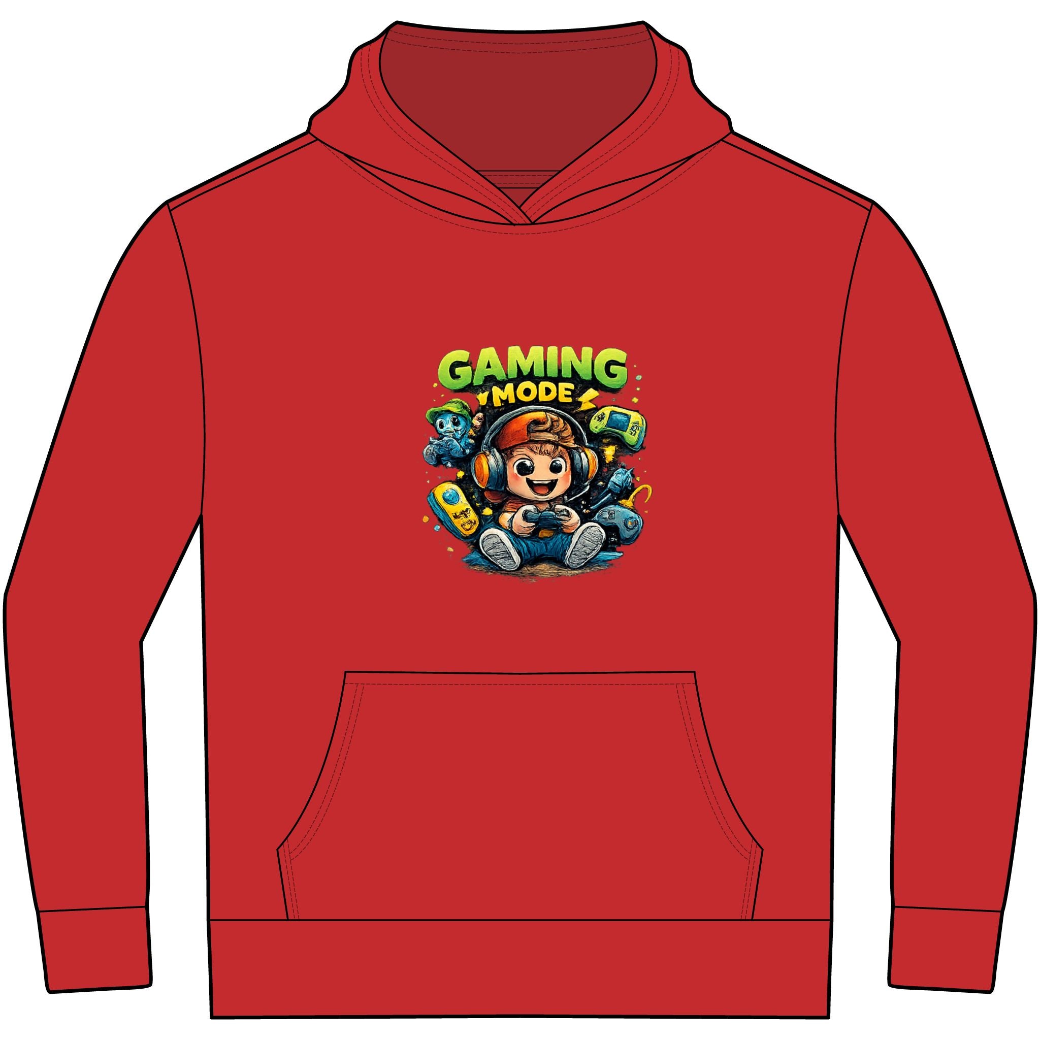 Kids' Gaming Hoodie — 'Gaming Mode' Front & 'Shark Surfer' Back Graphic