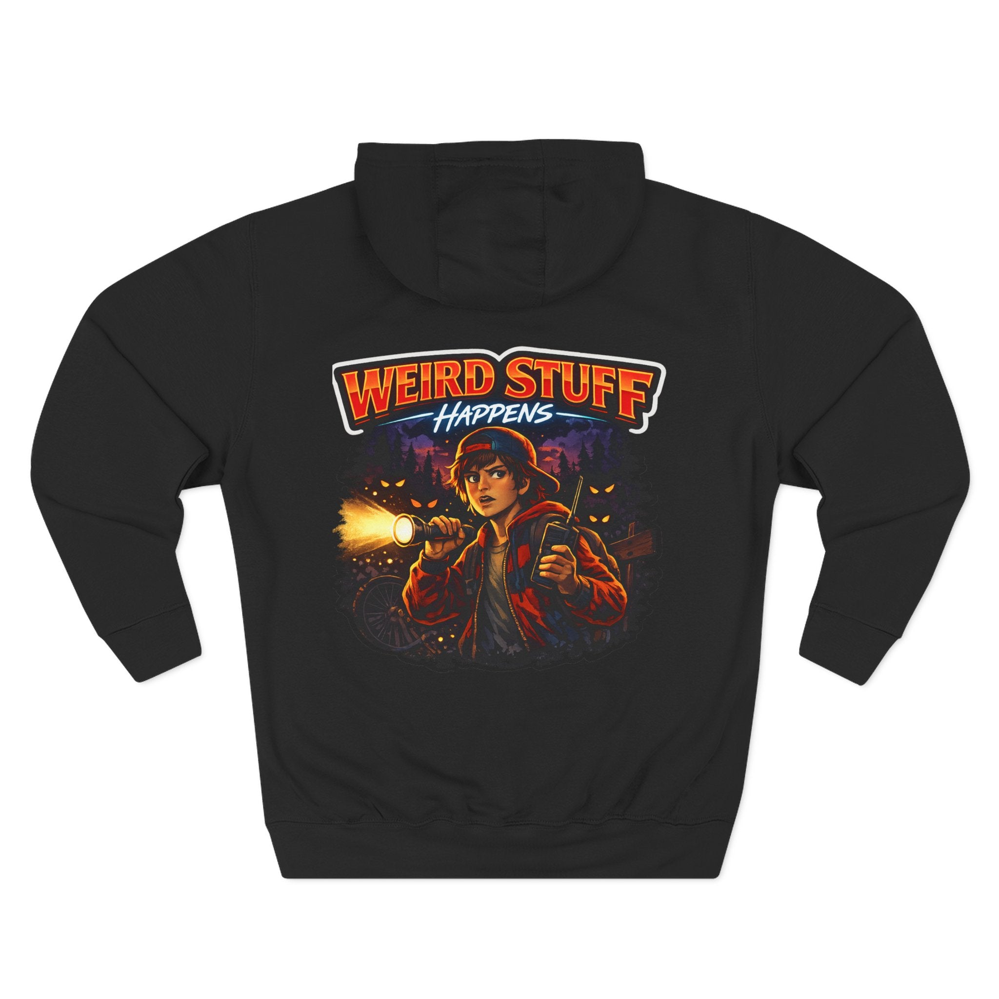 Weird Stuff Happens Hoodie — Retro Stranger-Adventure Graphic Pullover
