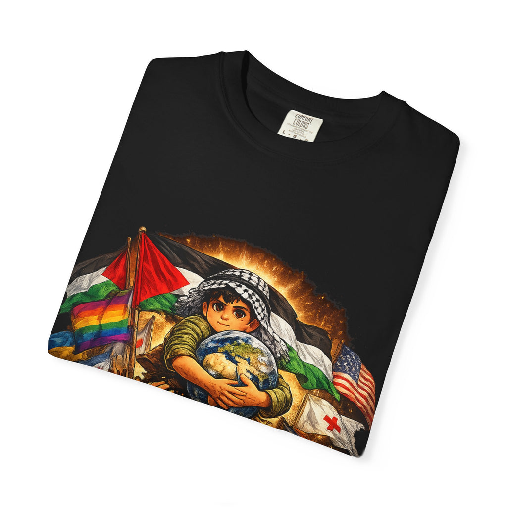 T-Shirt — "For Humanity" Graphic Tee with Inclusive Flags & Earth Embrace