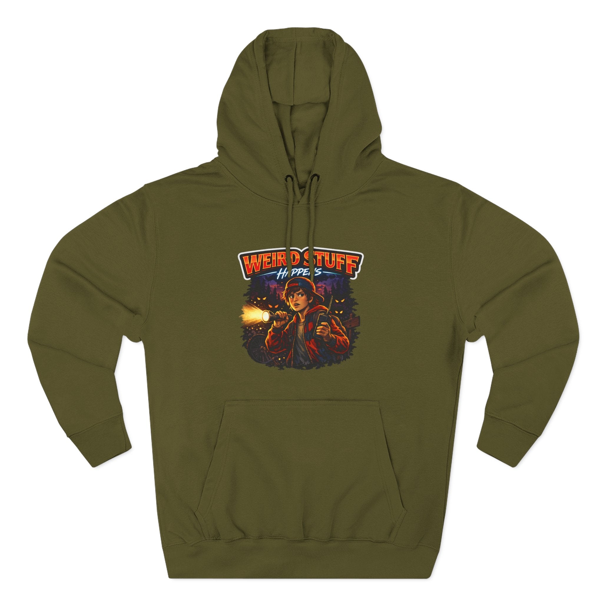 Weird Stuff Happens Hoodie — Retro Stranger-Adventure Graphic Pullover