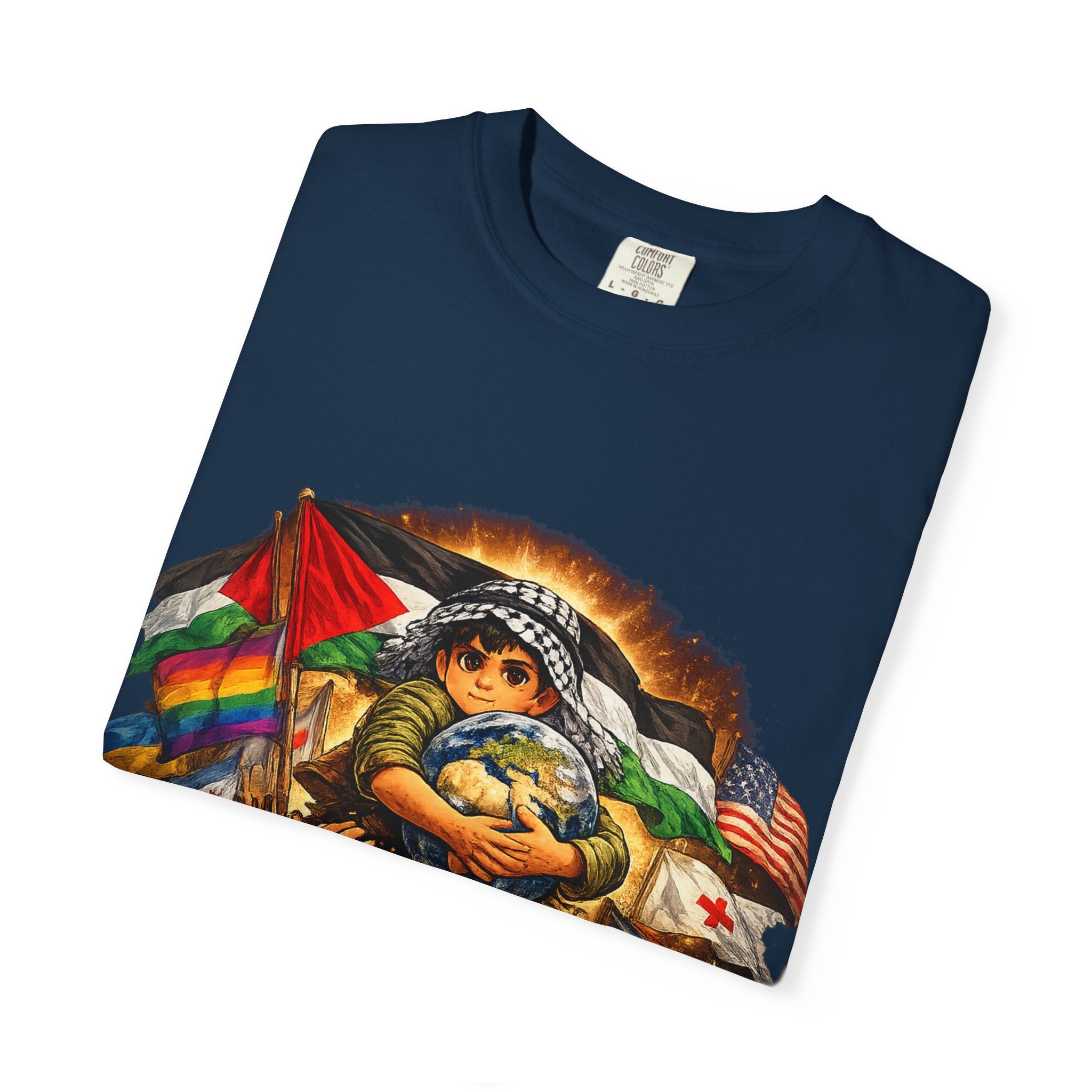 T-Shirt — "For Humanity" Graphic Tee with Inclusive Flags & Earth Embrace