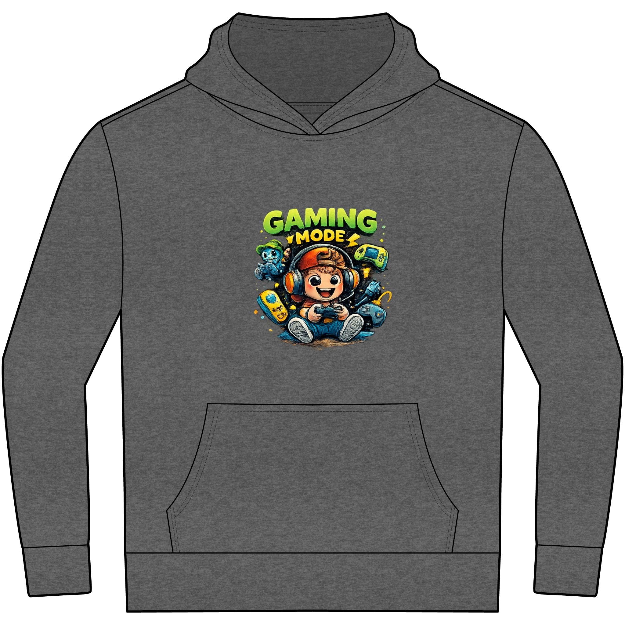 Kids' Gaming Hoodie — 'Gaming Mode' Front & 'Shark Surfer' Back Graphic
