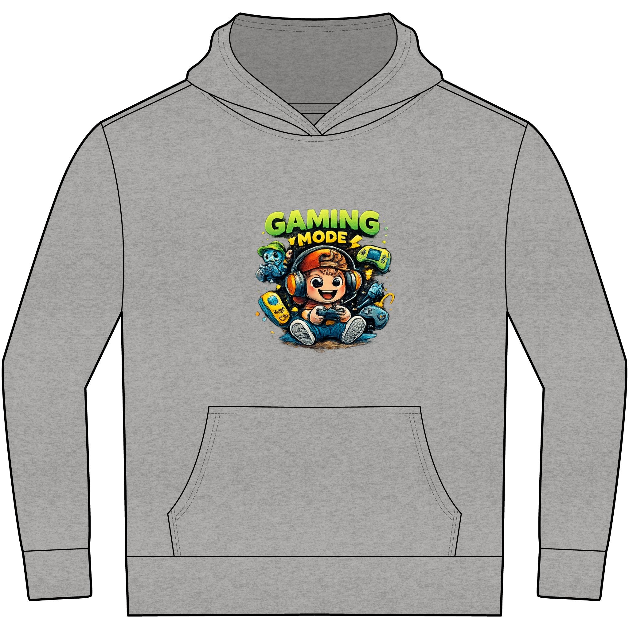 Kids' Gaming Hoodie — 'Gaming Mode' Front & 'Shark Surfer' Back Graphic