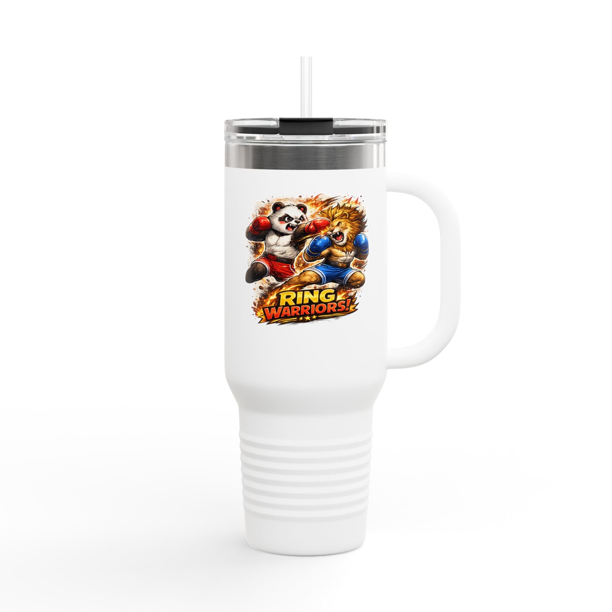 40oz Insulated Travel Mug — Colorful Animal Warriors Design