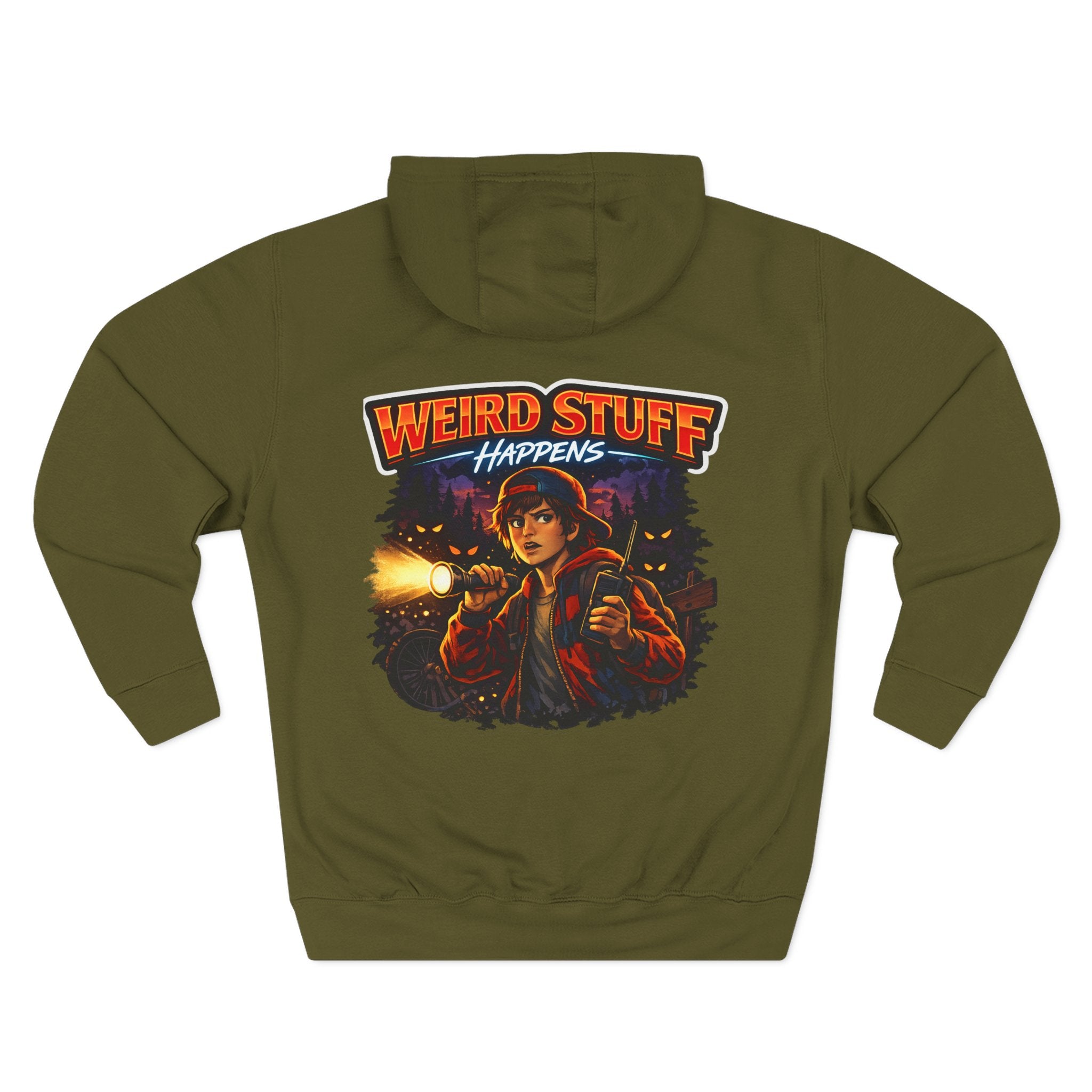 Weird Stuff Happens Hoodie — Retro Stranger-Adventure Graphic Pullover