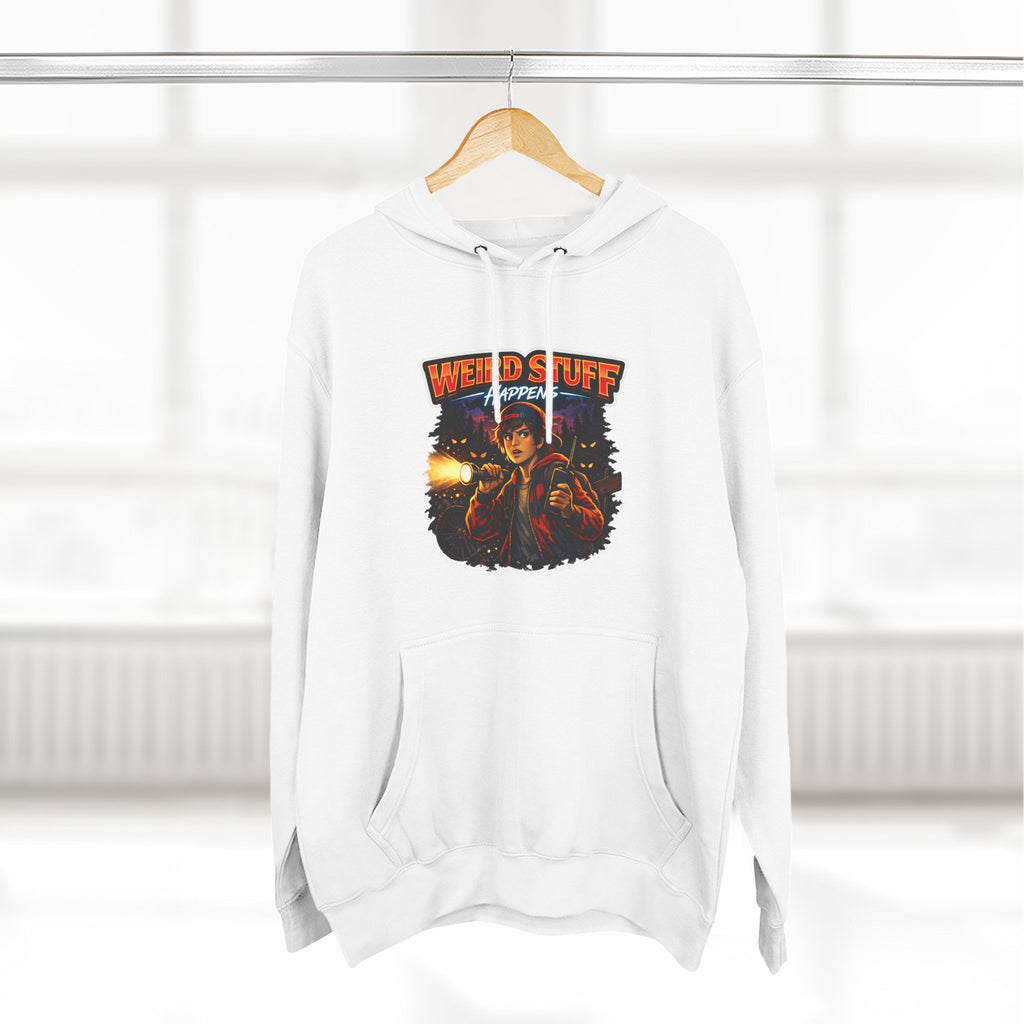 Weird Stuff Happens Hoodie — Retro Stranger-Adventure Graphic Pullover
