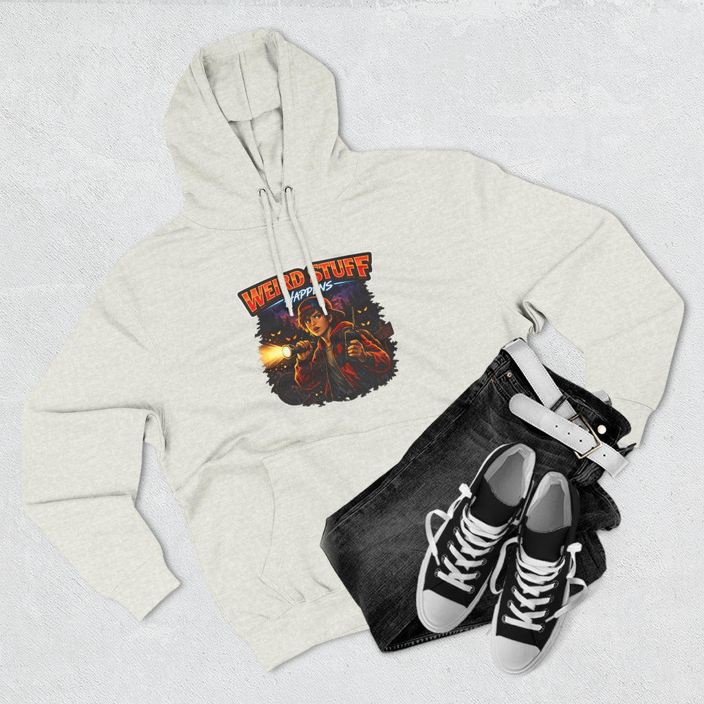 Weird Stuff Happens Hoodie — Retro Stranger-Adventure Graphic Pullover