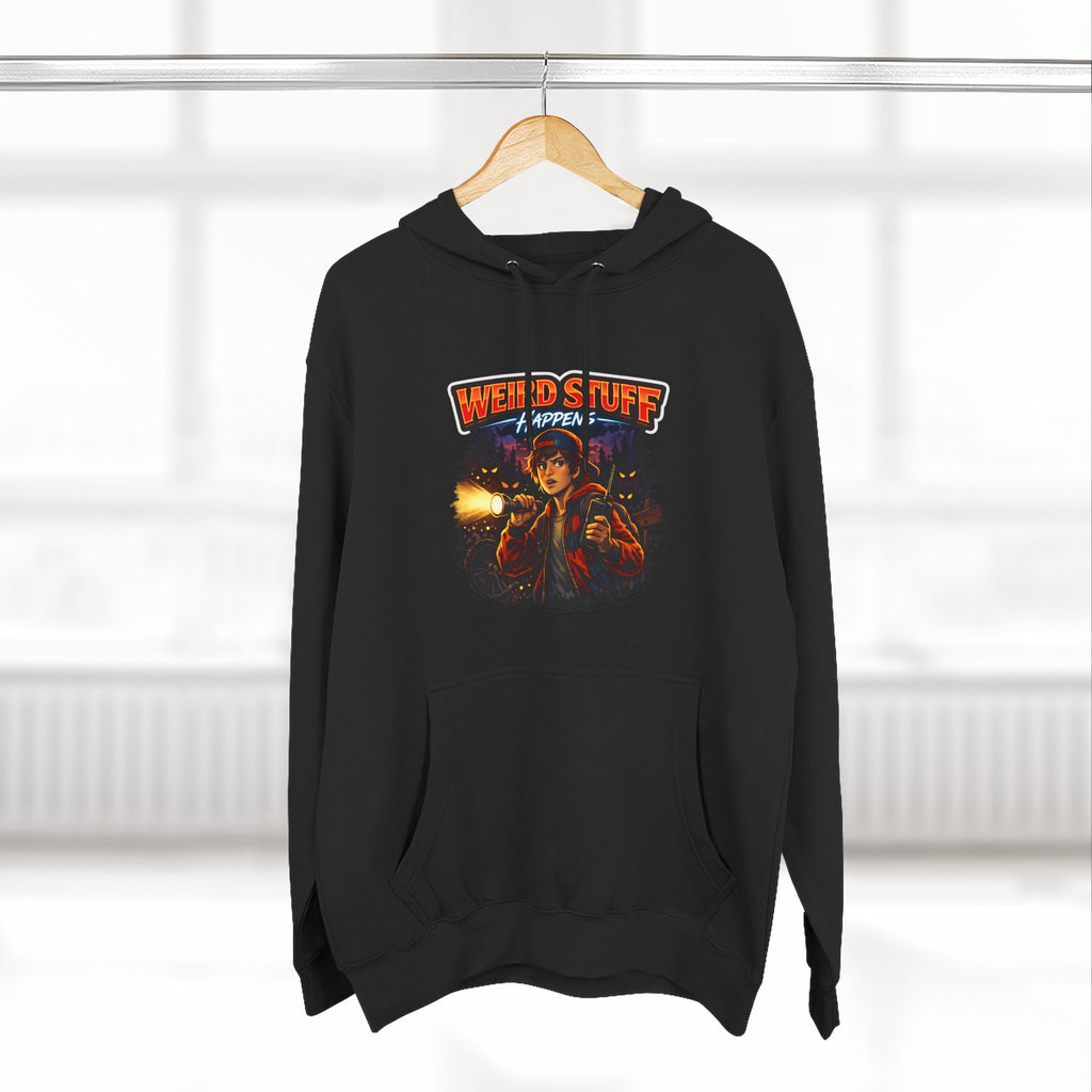 Weird Stuff Happens Hoodie — Retro Stranger-Adventure Graphic Pullover