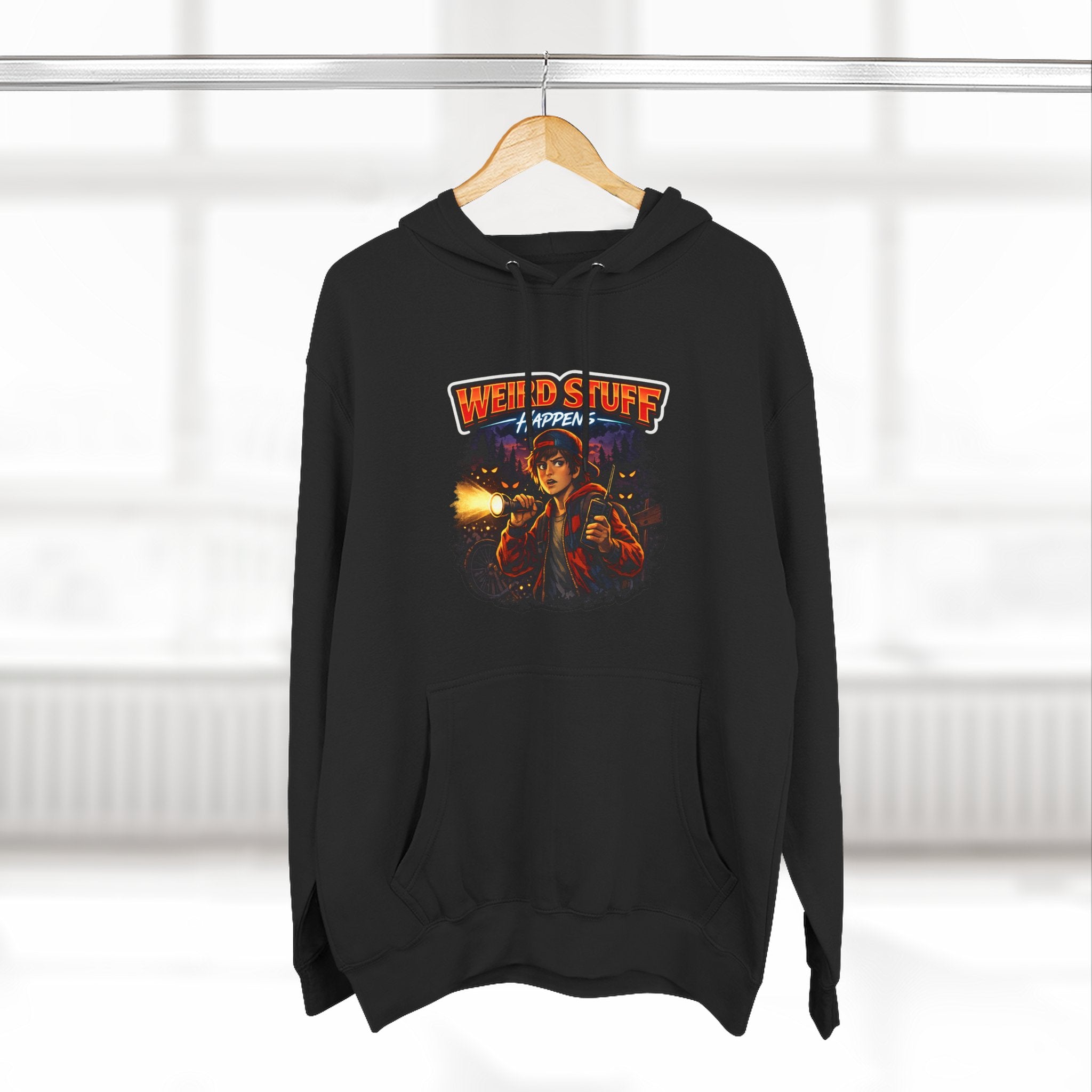 Weird Stuff Happens Hoodie — Retro Stranger-Adventure Graphic Pullover