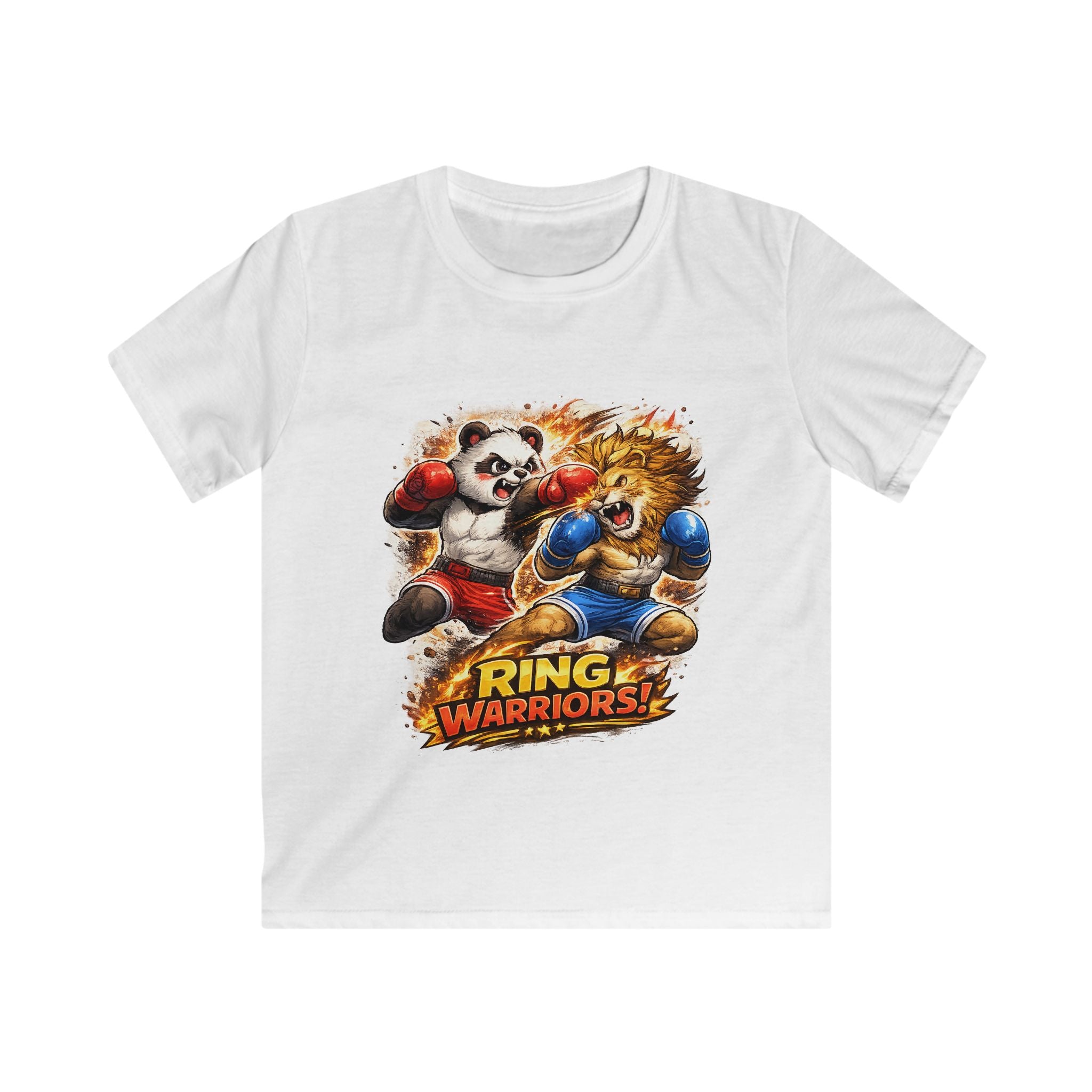 Kids Tee — "Ring Warriors" Boxing Panda & Lion Graphic Shirt