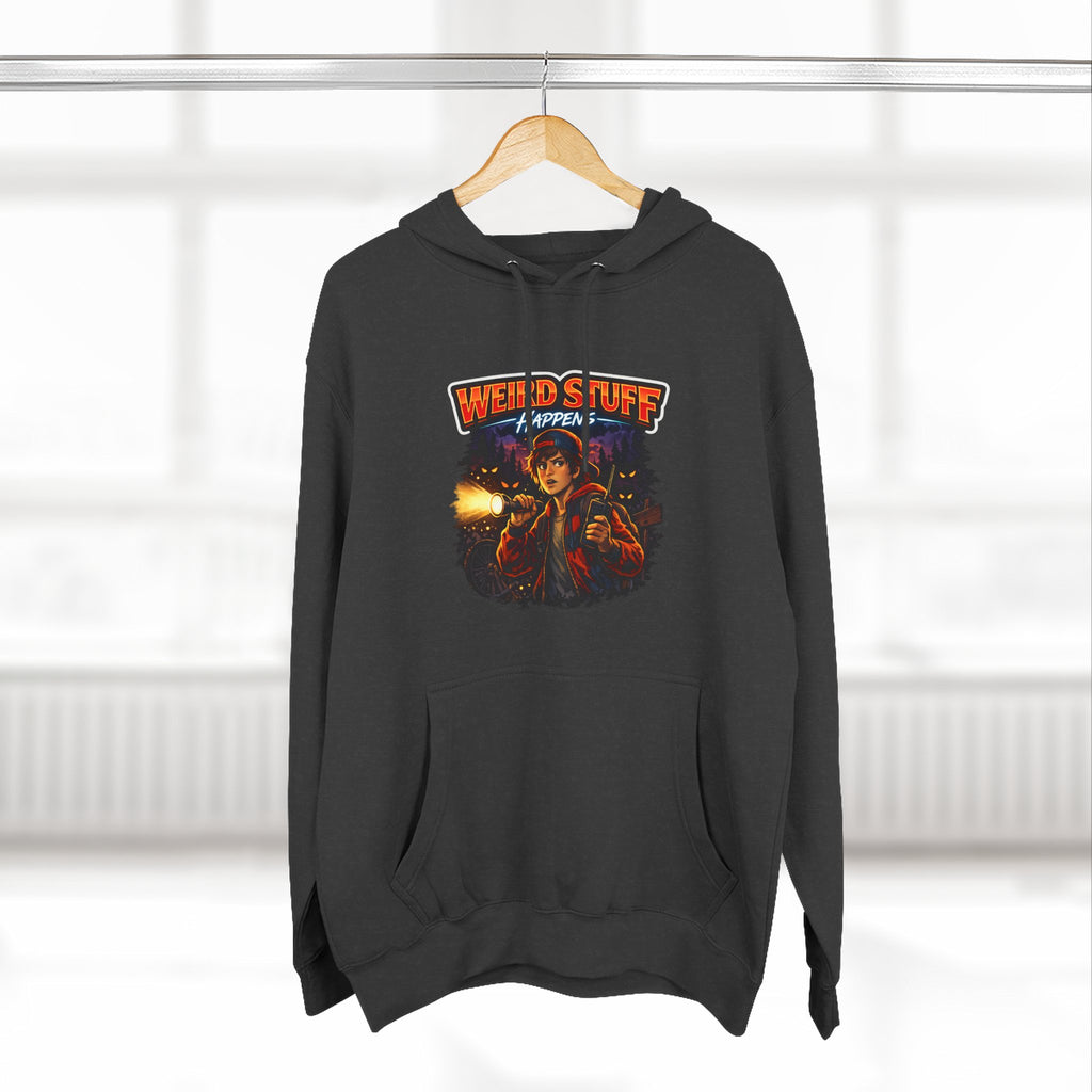Weird Stuff Happens Hoodie — Retro Stranger-Adventure Graphic Pullover