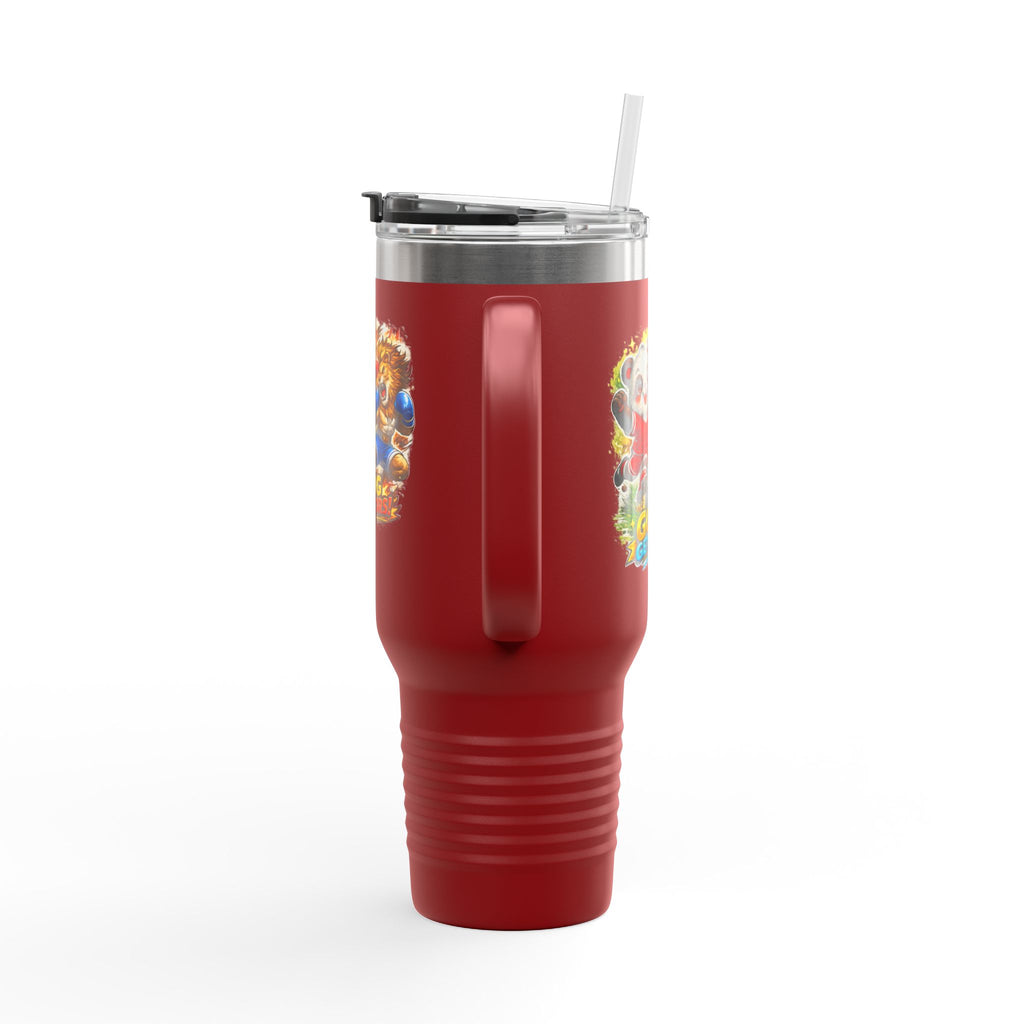 40oz Insulated Travel Mug — Colorful Animal Warriors Design