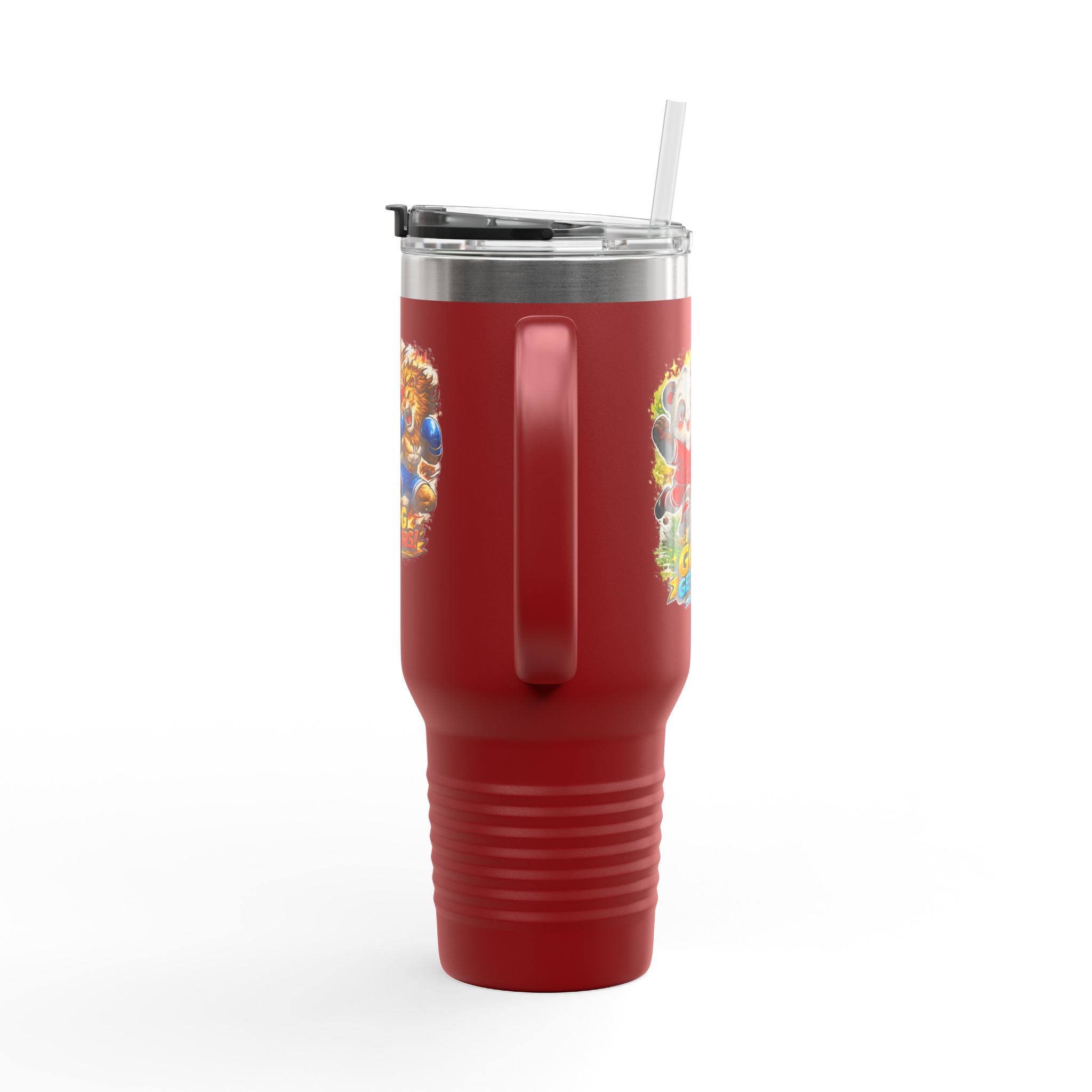 40oz Insulated Travel Mug — Colorful Animal Warriors Design