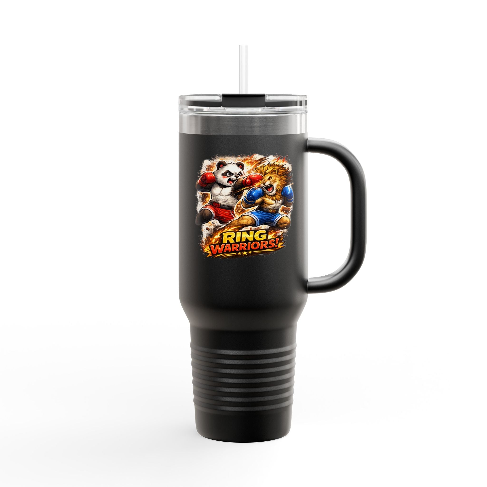 40oz Insulated Travel Mug — Colorful Animal Warriors Design