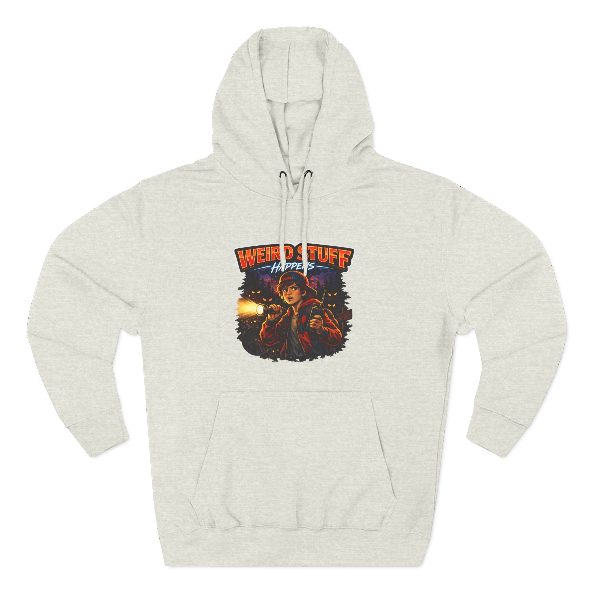 Weird Stuff Happens Hoodie — Retro Stranger-Adventure Graphic Pullover