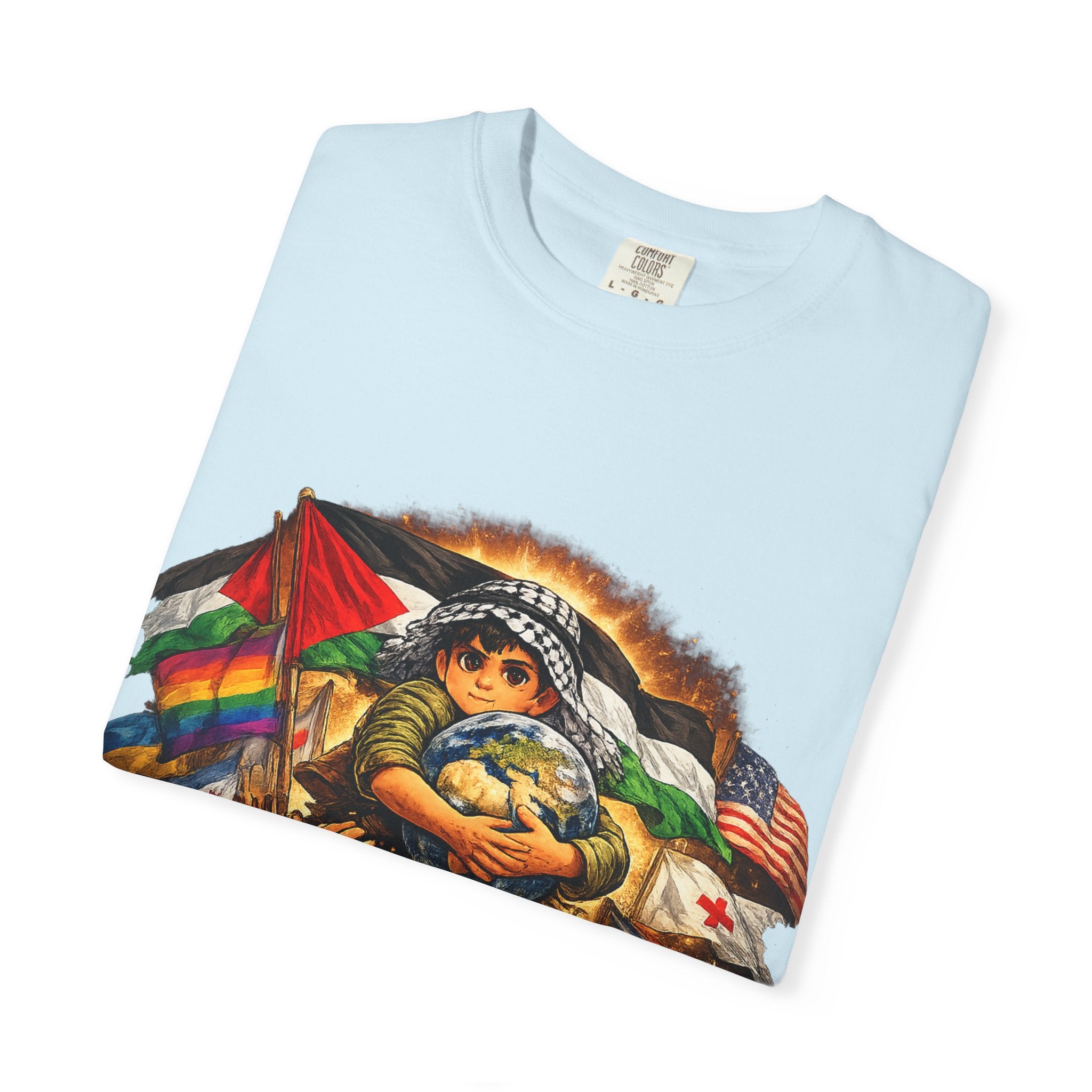 T-Shirt — "For Humanity" Graphic Tee with Inclusive Flags & Earth Embrace