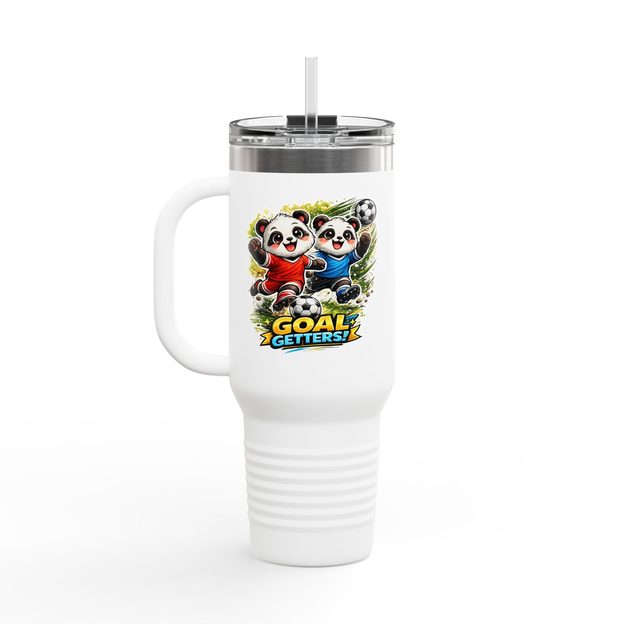 40oz Insulated Travel Mug — Colorful Animal Warriors Design