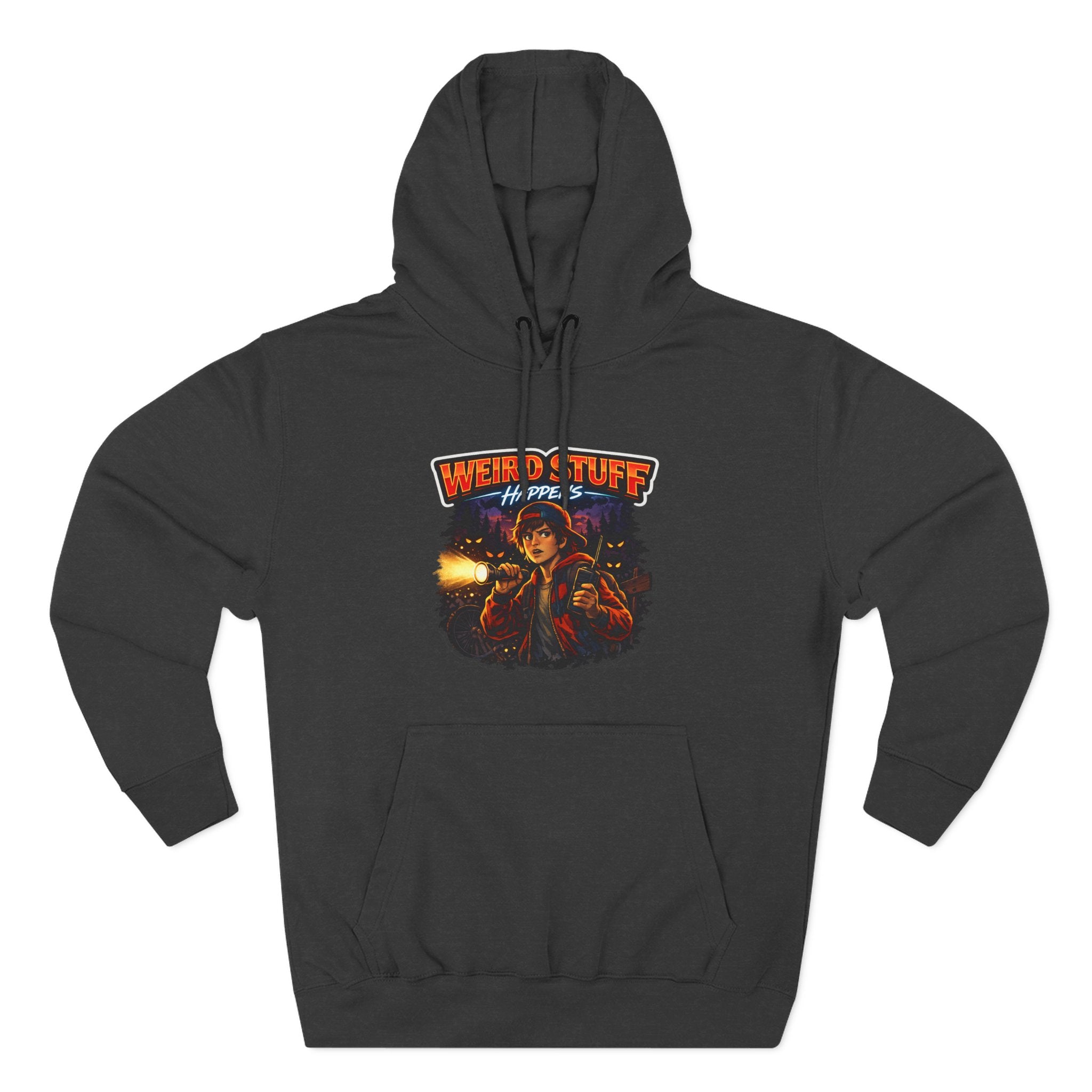 Weird Stuff Happens Hoodie — Retro Stranger-Adventure Graphic Pullover