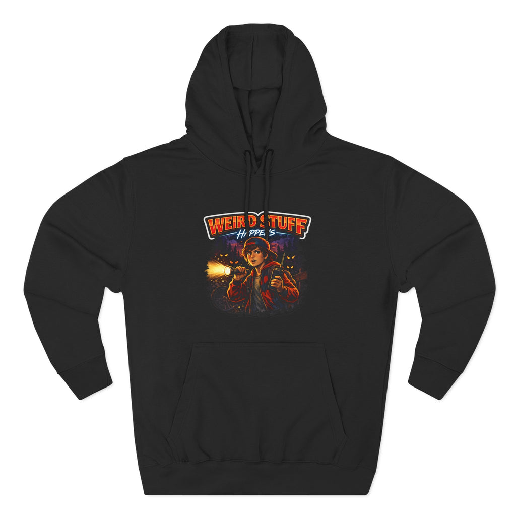 Weird Stuff Happens Hoodie — Retro Stranger-Adventure Graphic Pullover