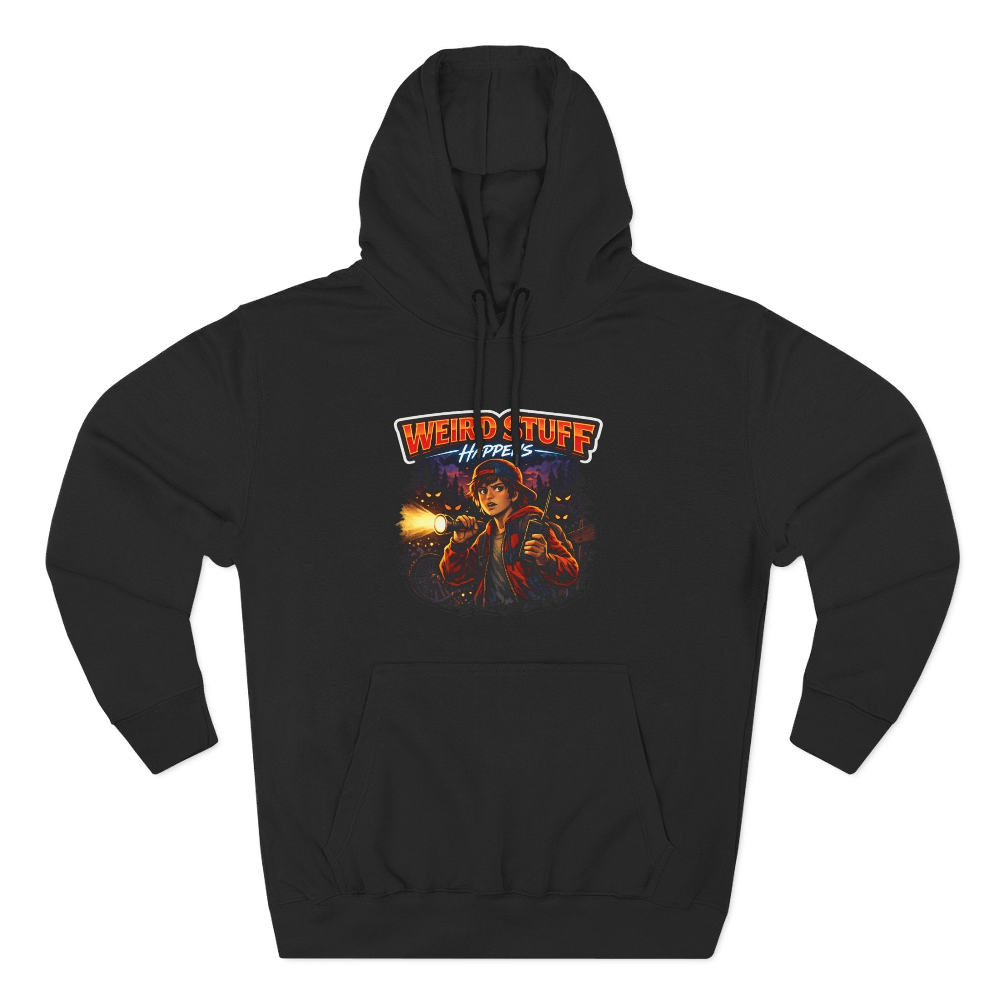Weird Stuff Happens Hoodie — Retro Stranger-Adventure Graphic Pullover
