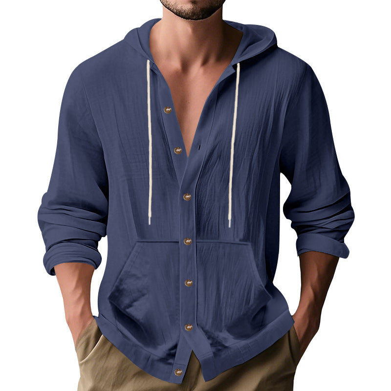 Relaxed-fit Mens Linen Casual Minimalist Long-sleeve Shirt