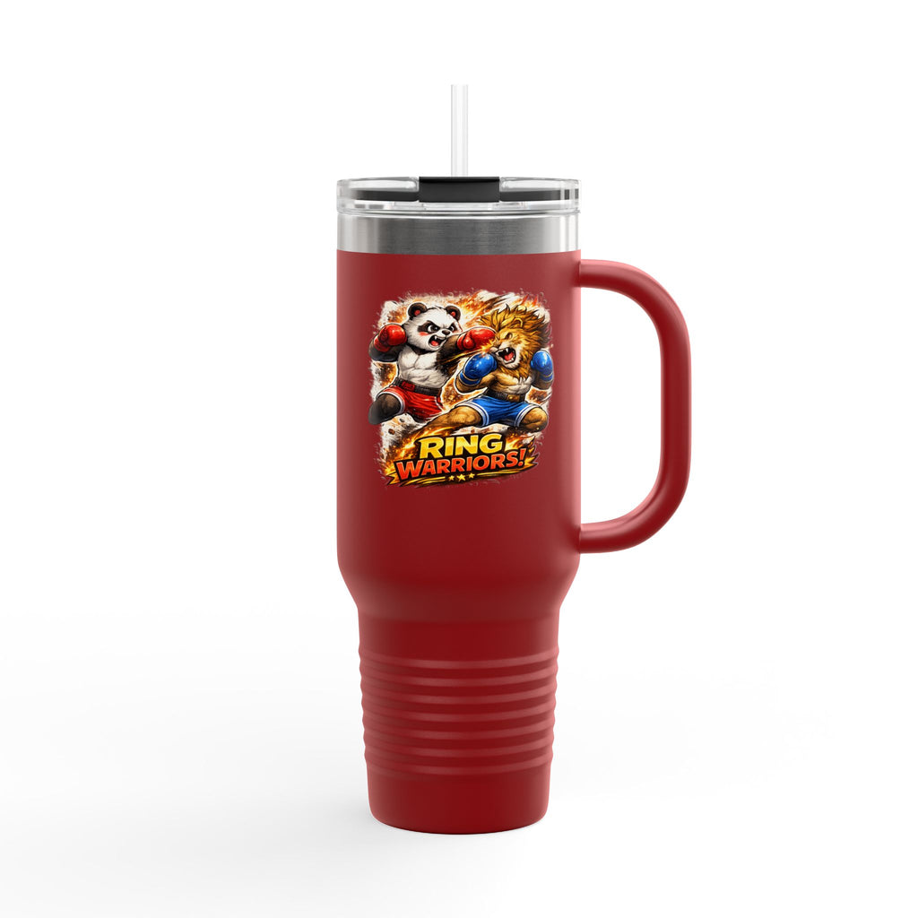 40oz Insulated Travel Mug — Colorful Animal Warriors Design