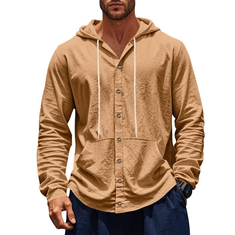 Relaxed-fit Mens Linen Casual Minimalist Long-sleeve Shirt