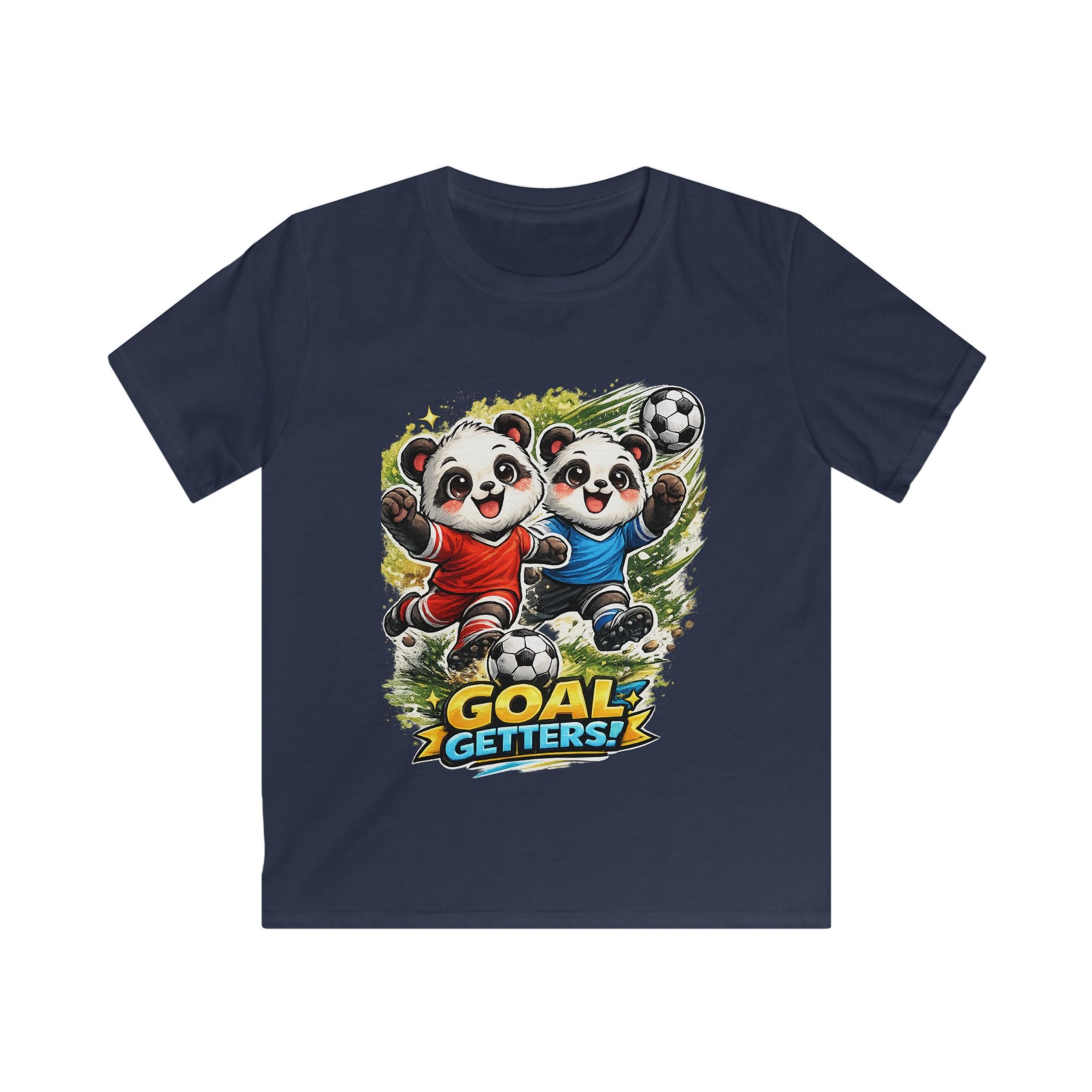 Kids Soccer T‑Shirt — "Goal Getters" Cute Panda Players