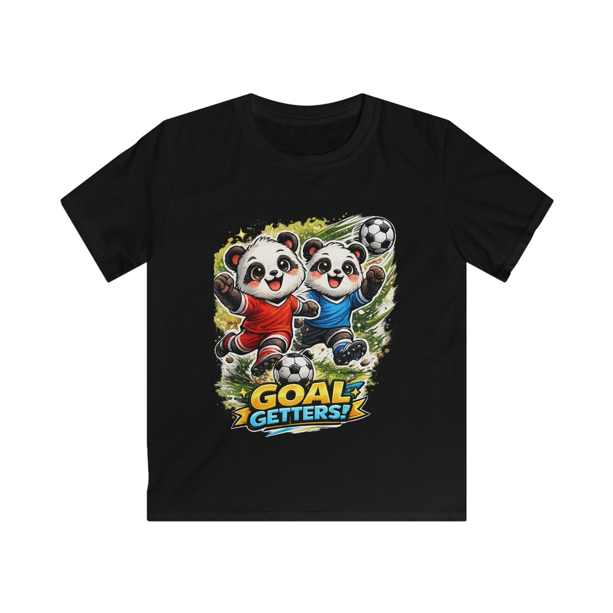 Kids Soccer T‑Shirt — "Goal Getters" Cute Panda Players