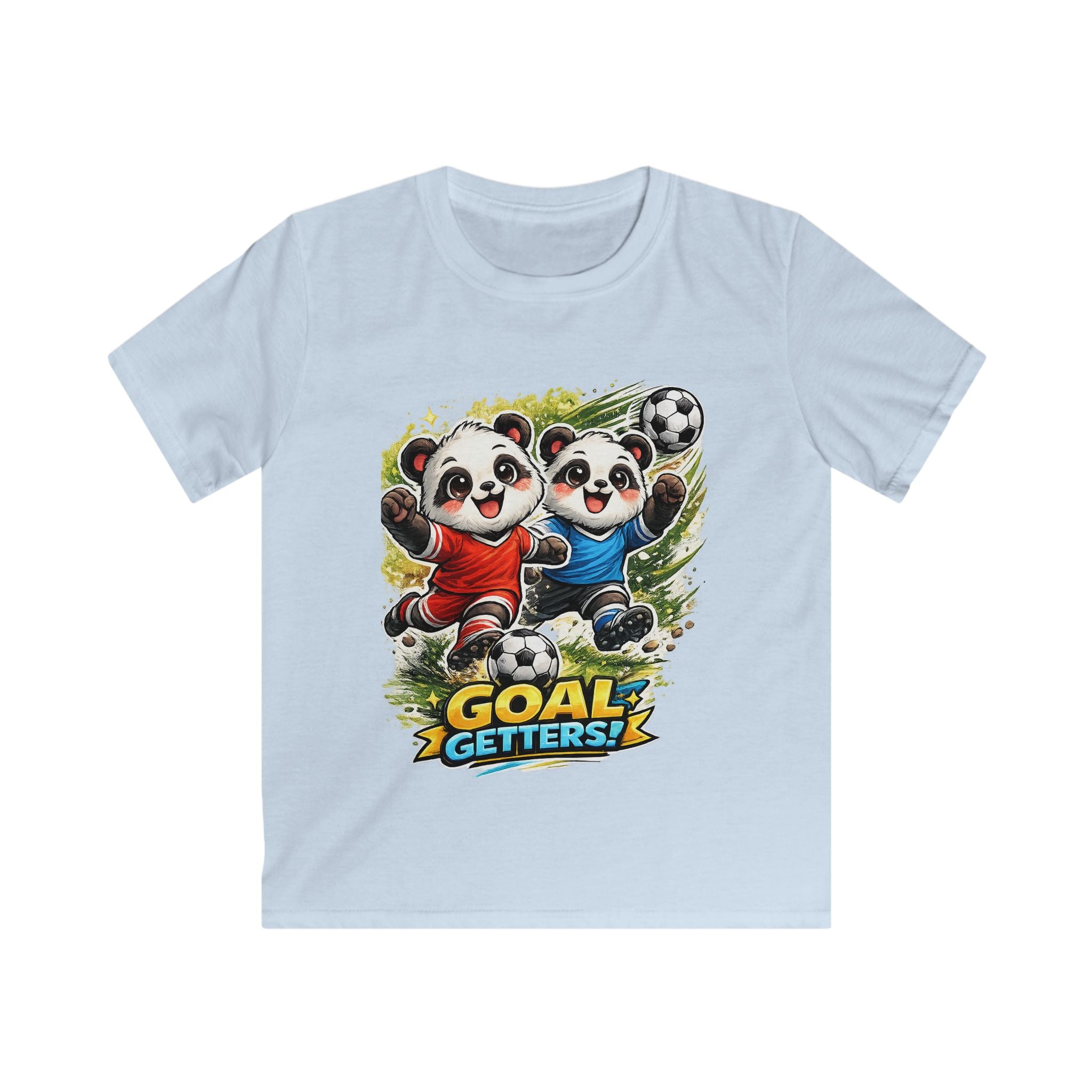Kids Soccer T‑Shirt — "Goal Getters" Cute Panda Players