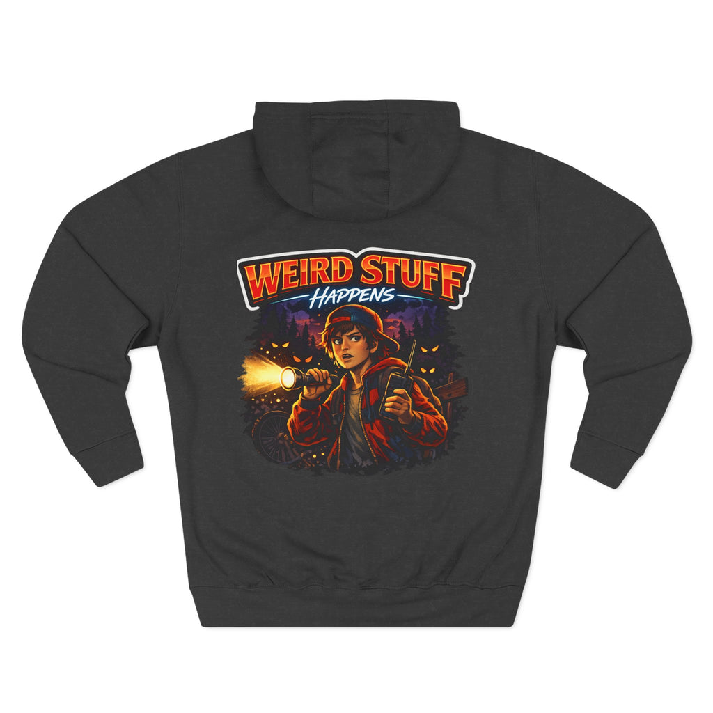 Weird Stuff Happens Hoodie — Retro Stranger-Adventure Graphic Pullover