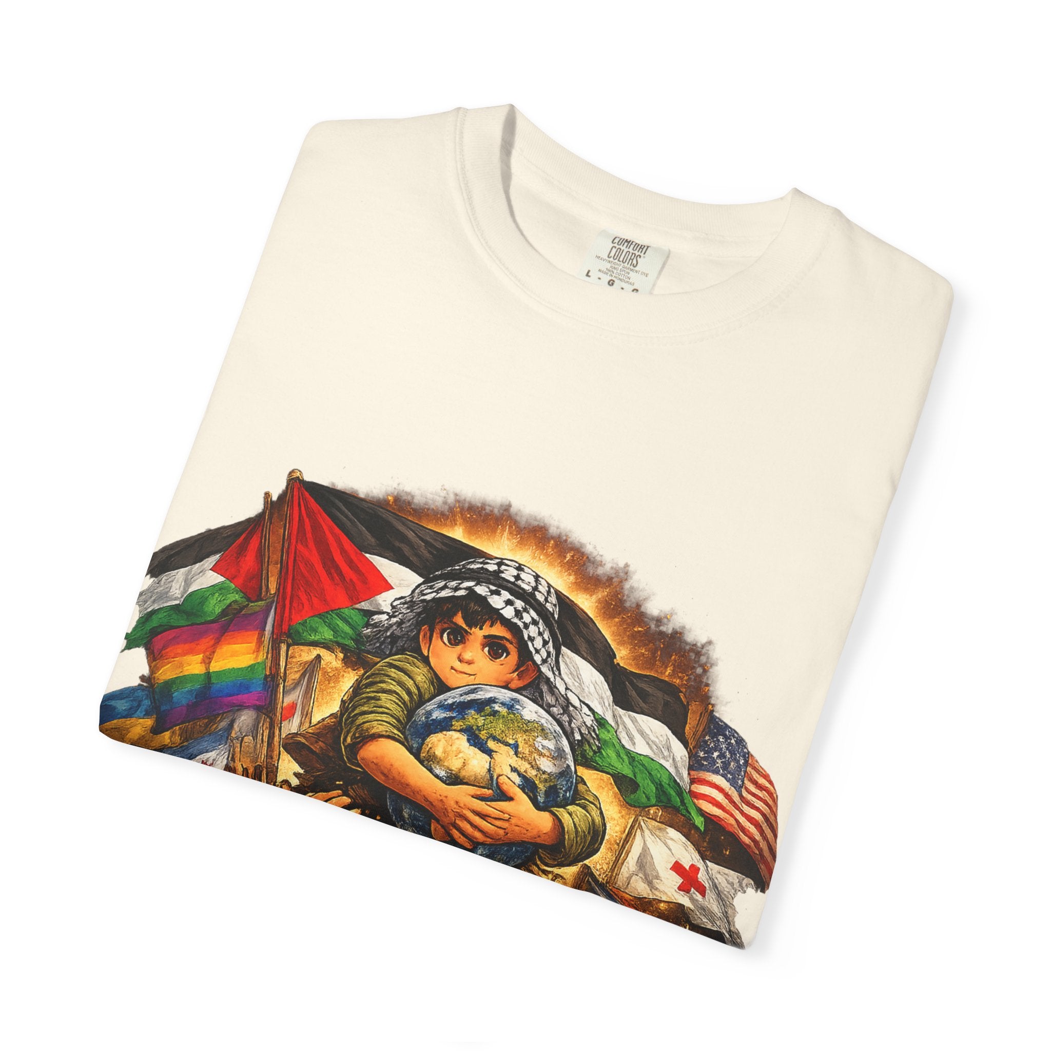 T-Shirt — "For Humanity" Graphic Tee with Inclusive Flags & Earth Embrace