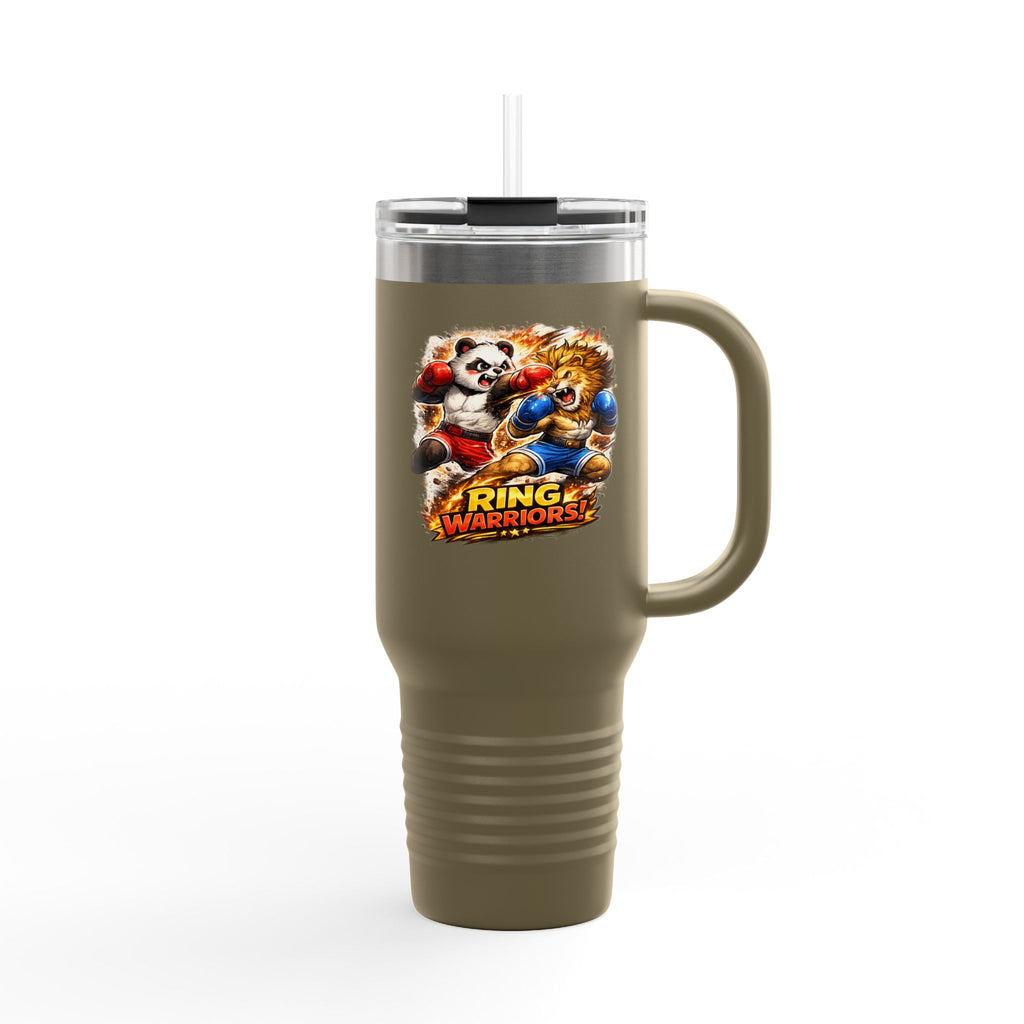 40oz Insulated Travel Mug — Colorful Animal Warriors Design