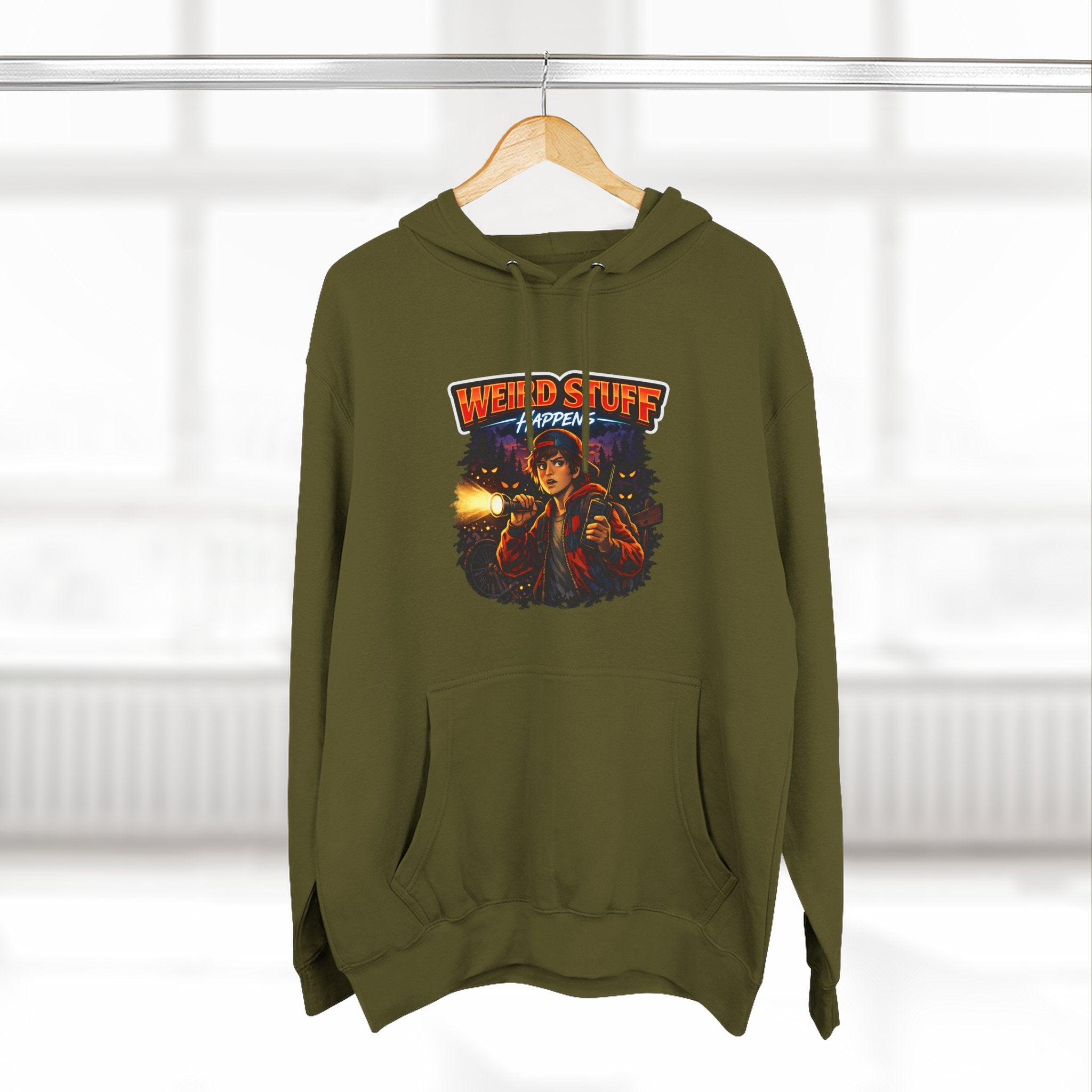 Weird Stuff Happens Hoodie — Retro Stranger-Adventure Graphic Pullover