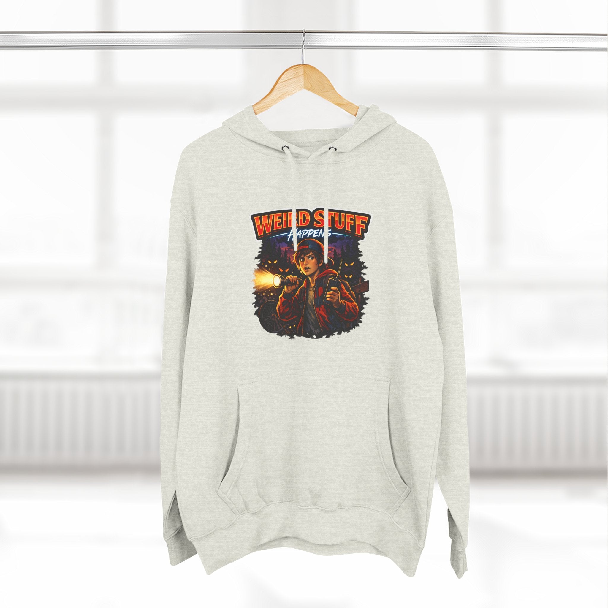 Weird Stuff Happens Hoodie — Retro Stranger-Adventure Graphic Pullover