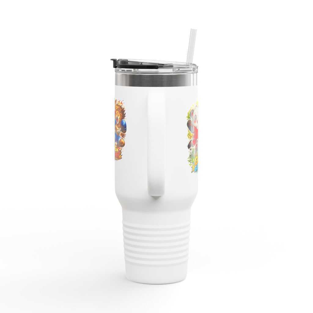 40oz Insulated Travel Mug — Colorful Animal Warriors Design