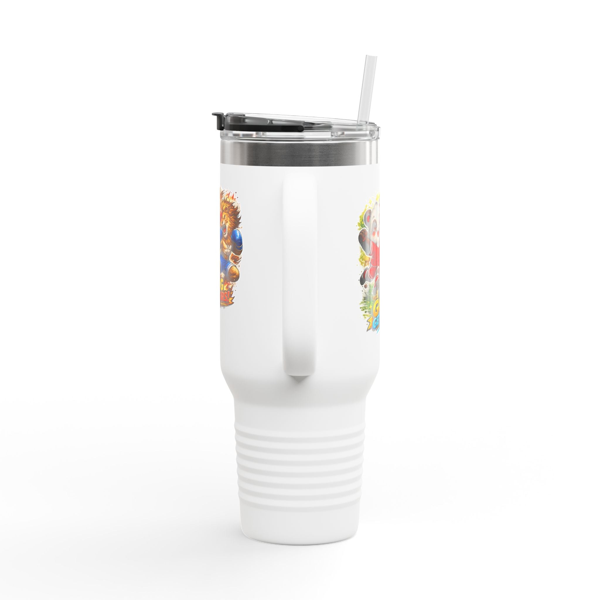 40oz Insulated Travel Mug — Colorful Animal Warriors Design