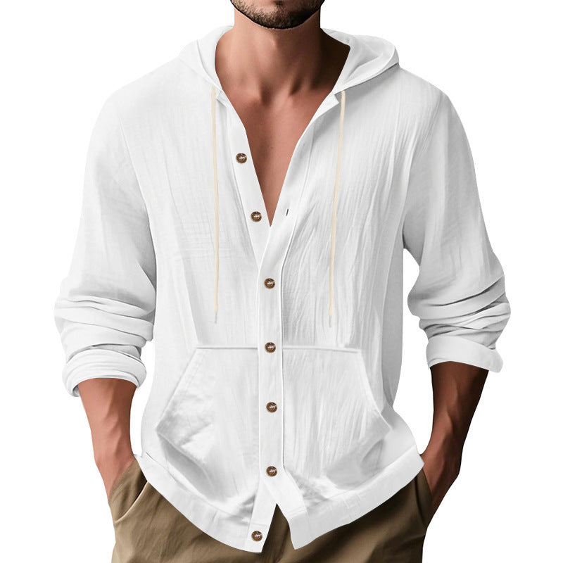 Relaxed-fit Mens Linen Casual Minimalist Long-sleeve Shirt