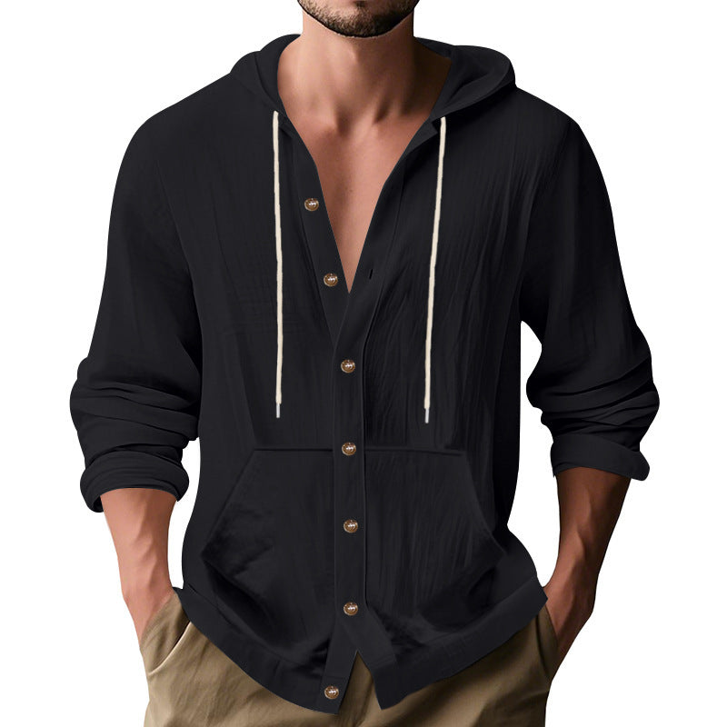 Relaxed-fit Mens Linen Casual Minimalist Long-sleeve Shirt